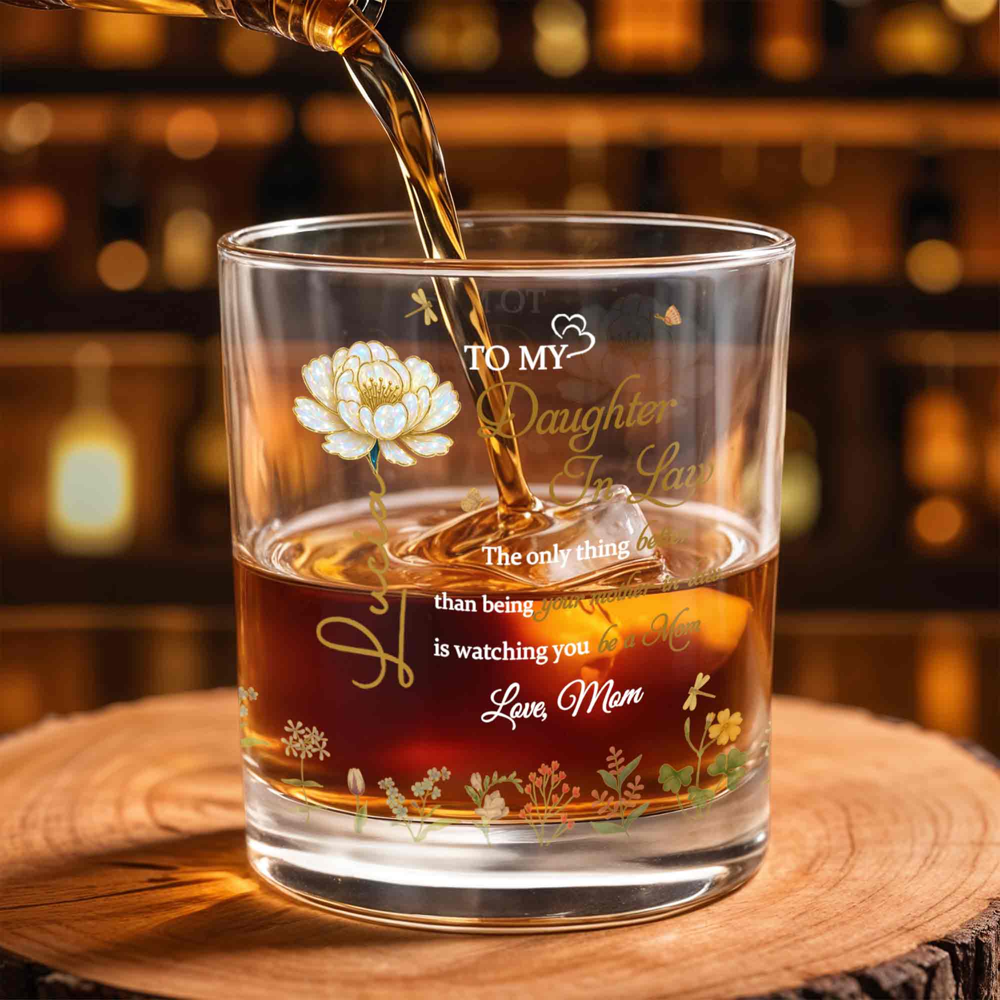 Personalized Floral Whiskey Glass Custom Gift for Daughter-In-Law Whiskey Glass GradoCreations