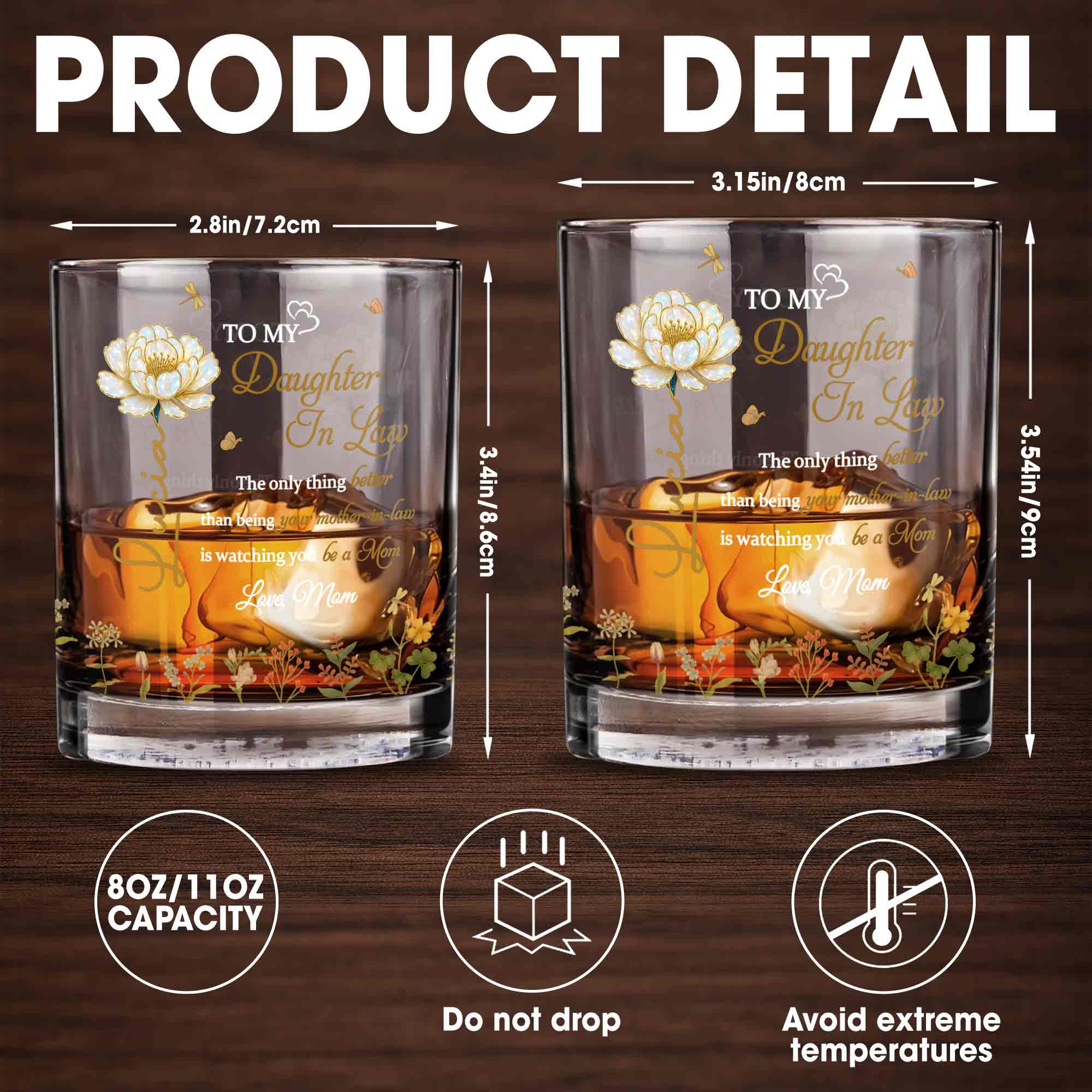 Personalized Floral Whiskey Glass Custom Gift for Daughter-In-Law Whiskey Glass GradoCreations