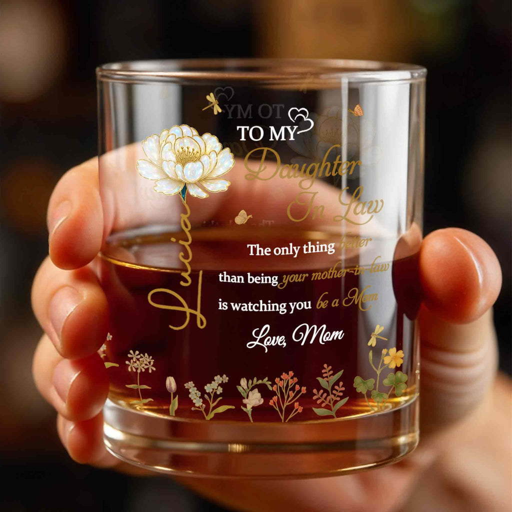 Personalized Floral Whiskey Glass Custom Gift for Daughter-In-Law Whiskey Glass GradoCreations