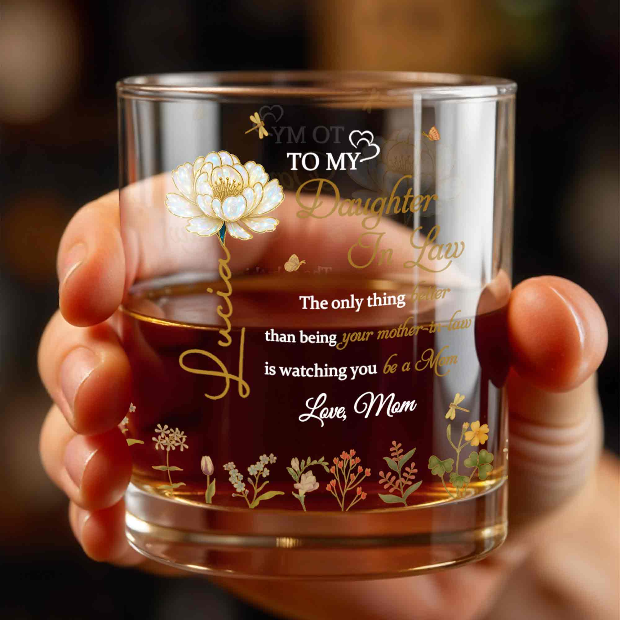 Personalized Floral Whiskey Glass Custom Gift for Daughter-In-Law Whiskey Glass GradoCreations