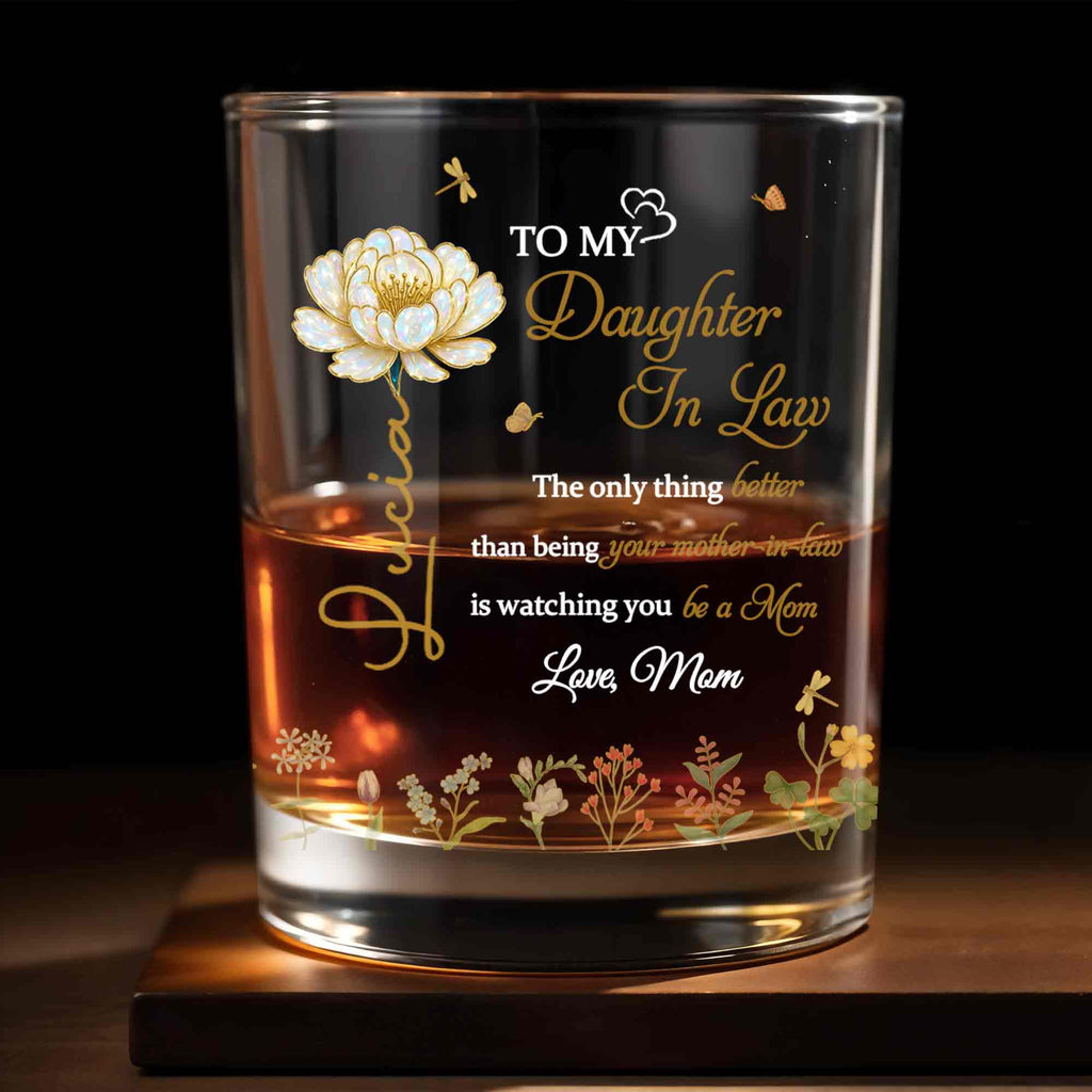 Personalized Floral Whiskey Glass Custom Gift for Daughter-In-Law Whiskey Glass GradoCreations