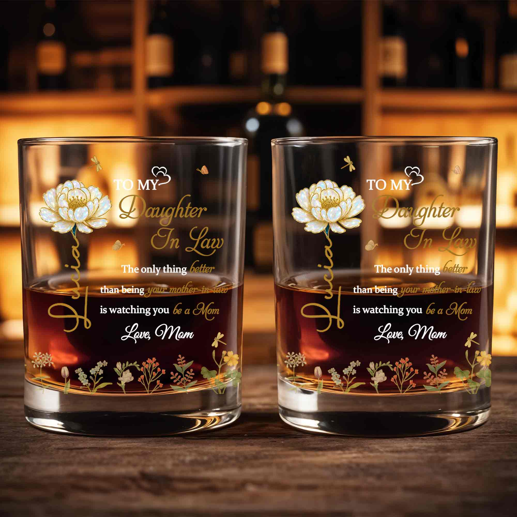 Personalized Floral Whiskey Glass Custom Gift for Daughter-In-Law Whiskey Glass GradoCreations