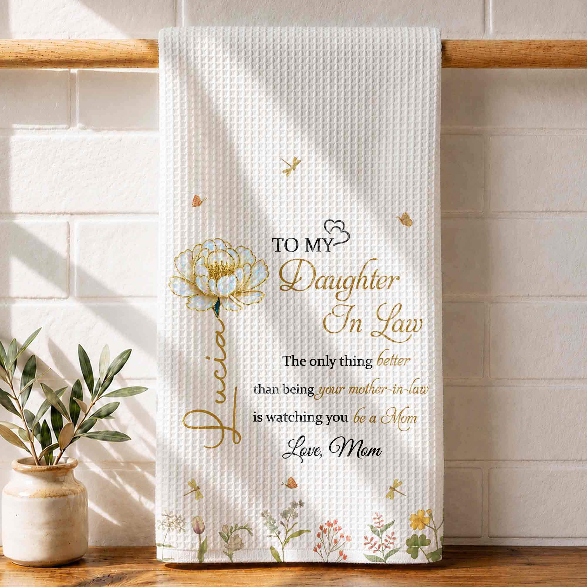 Personalized Birth Month Flowers Kitchen Towel Gift for Daughter-in-Law Kitchen Towel GradoCreations