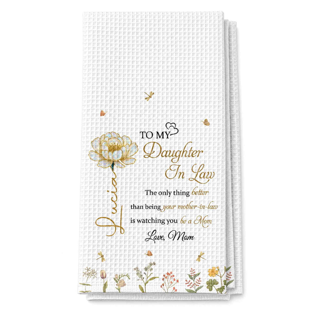 Personalized Birth Month Flowers Kitchen Towel Gift for Daughter-in-Law Kitchen Towel GradoCreations