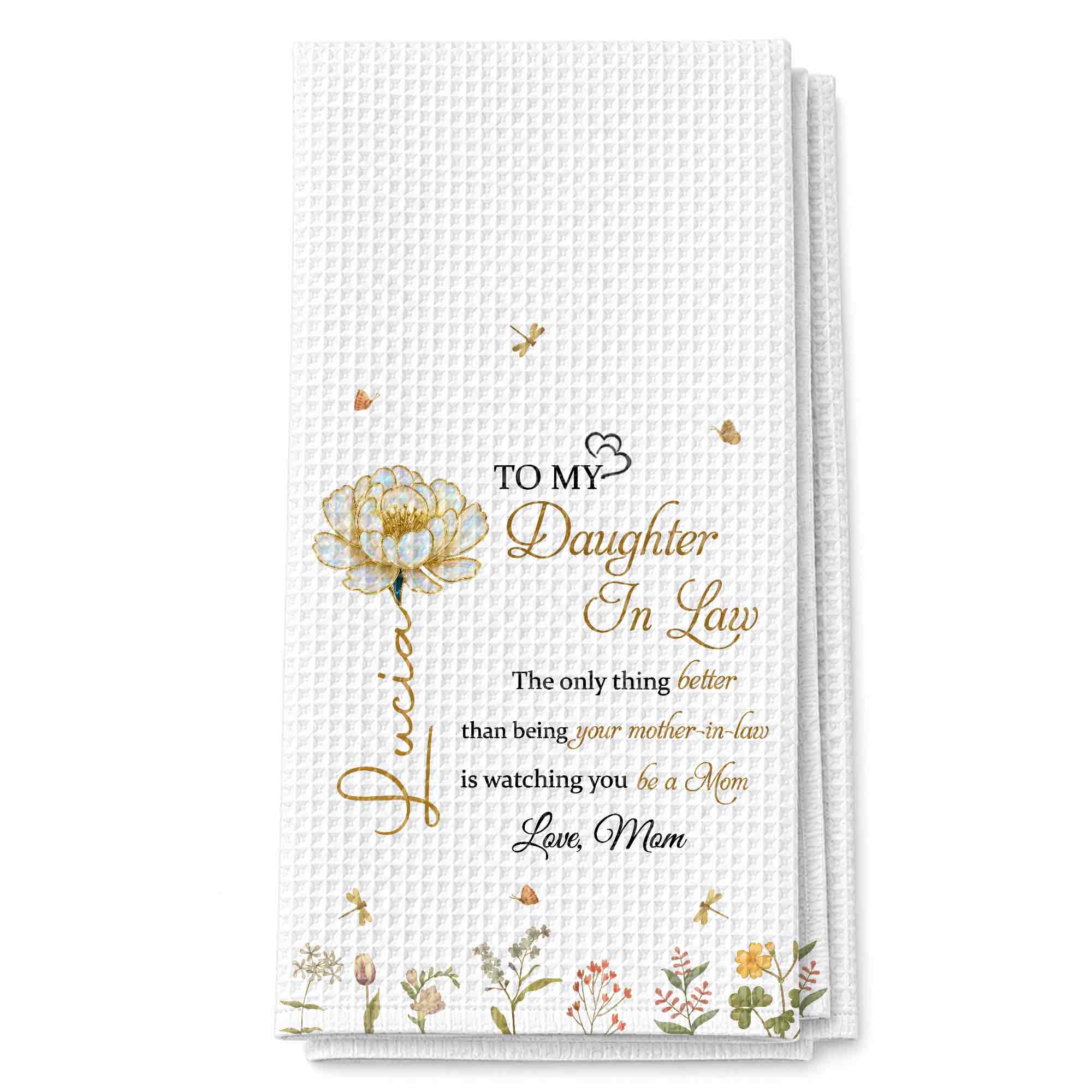 Personalized Birth Month Flowers Kitchen Towel Gift for Daughter-in-Law Kitchen Towel GradoCreations