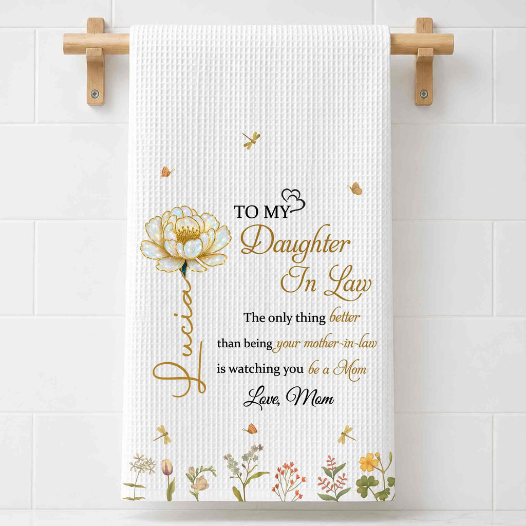 Personalized Birth Month Flowers Kitchen Towel Gift for Daughter-in-Law Kitchen Towel GradoCreations