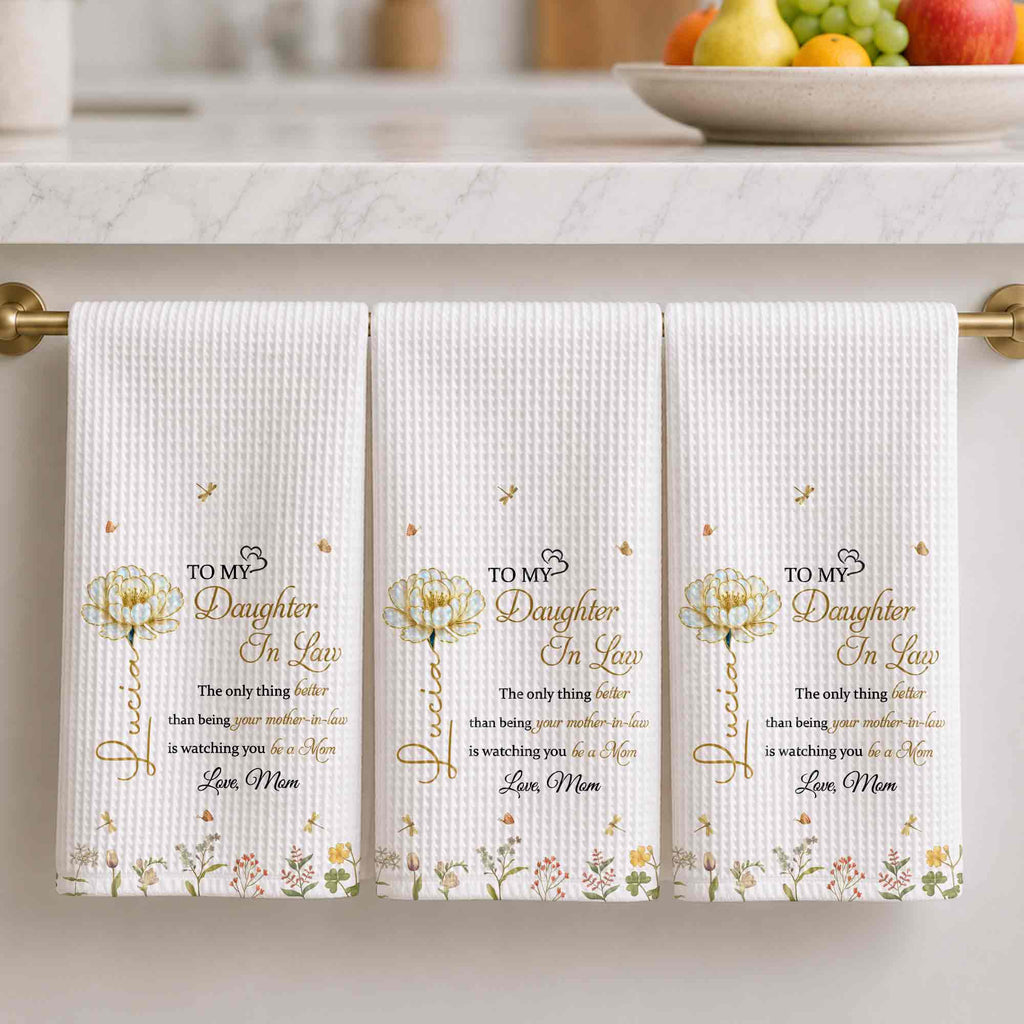 Personalized Birth Month Flowers Kitchen Towel Gift for Daughter-in-Law Kitchen Towel GradoCreations