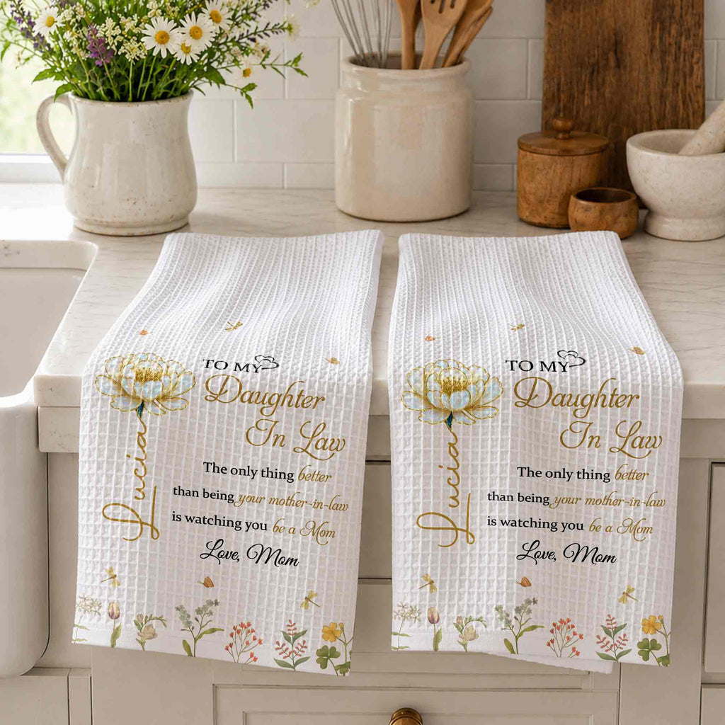 Personalized Birth Month Flowers Kitchen Towel Gift for Daughter-in-Law Kitchen Towel GradoCreations