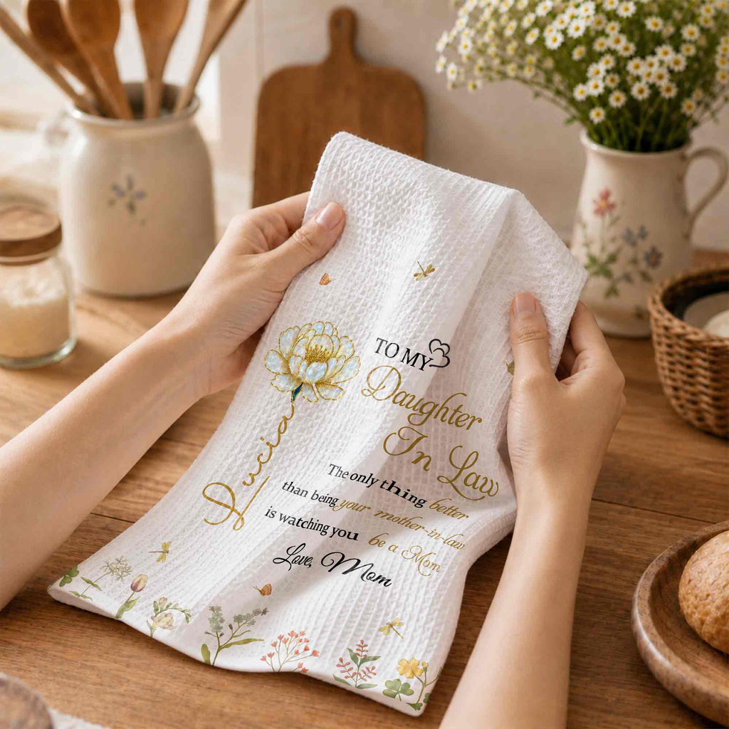 Personalized Birth Month Flowers Kitchen Towel Gift for Daughter-in-Law Kitchen Towel GradoCreations