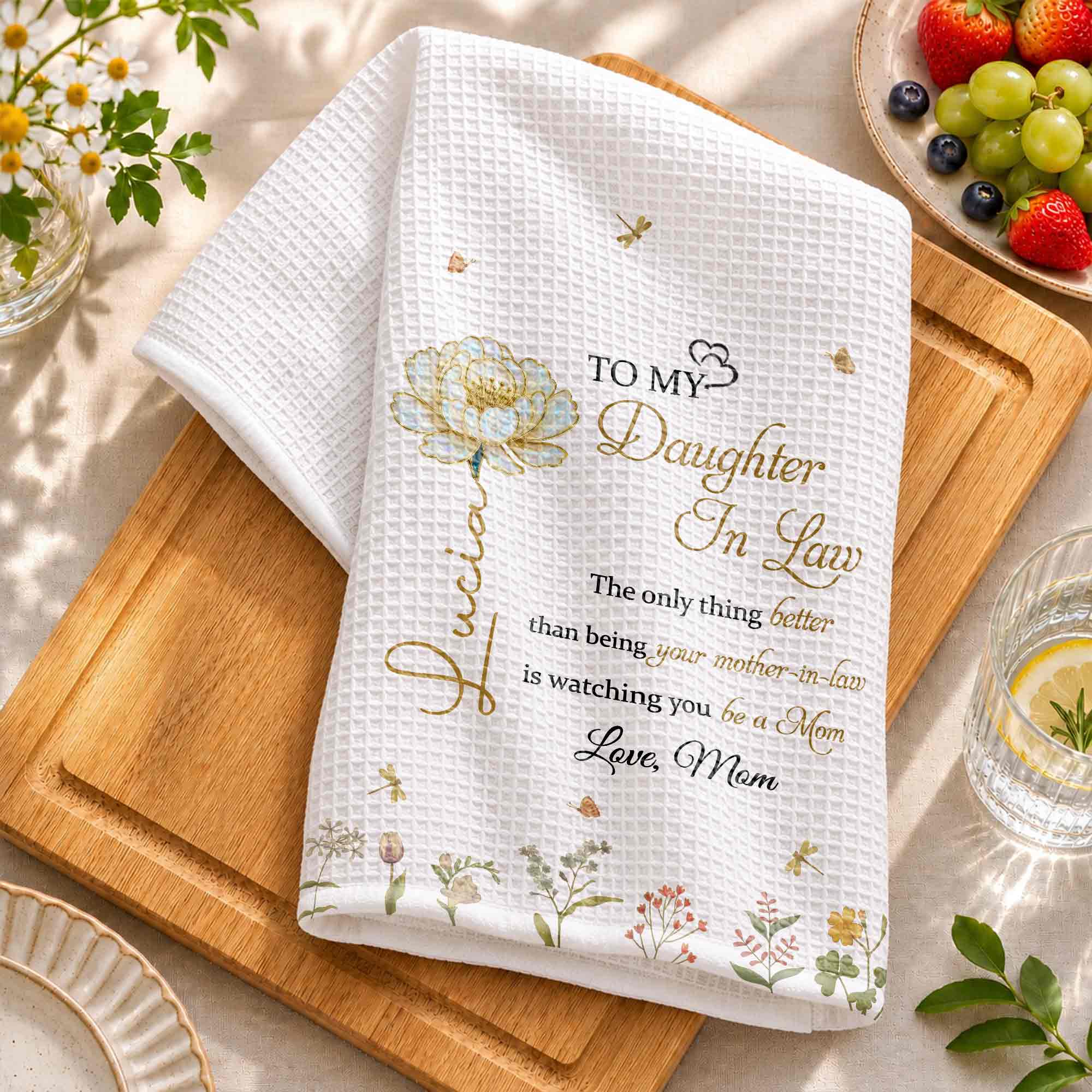 Personalized Birth Month Flowers Kitchen Towel Gift for Daughter-in-Law Kitchen Towel GradoCreations