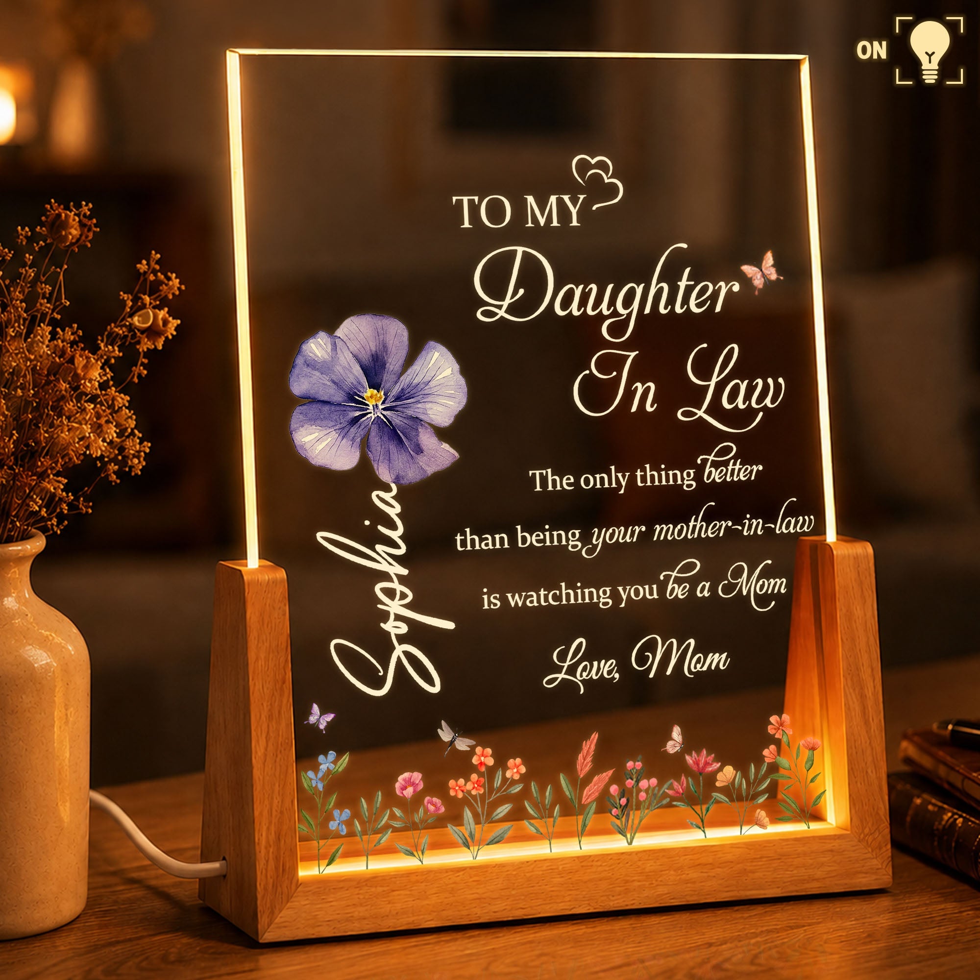Personalized Acrylic Night Light Custom Name Gift for Daughter-in-Law Wood and Acrylic Night Light GradoCreations