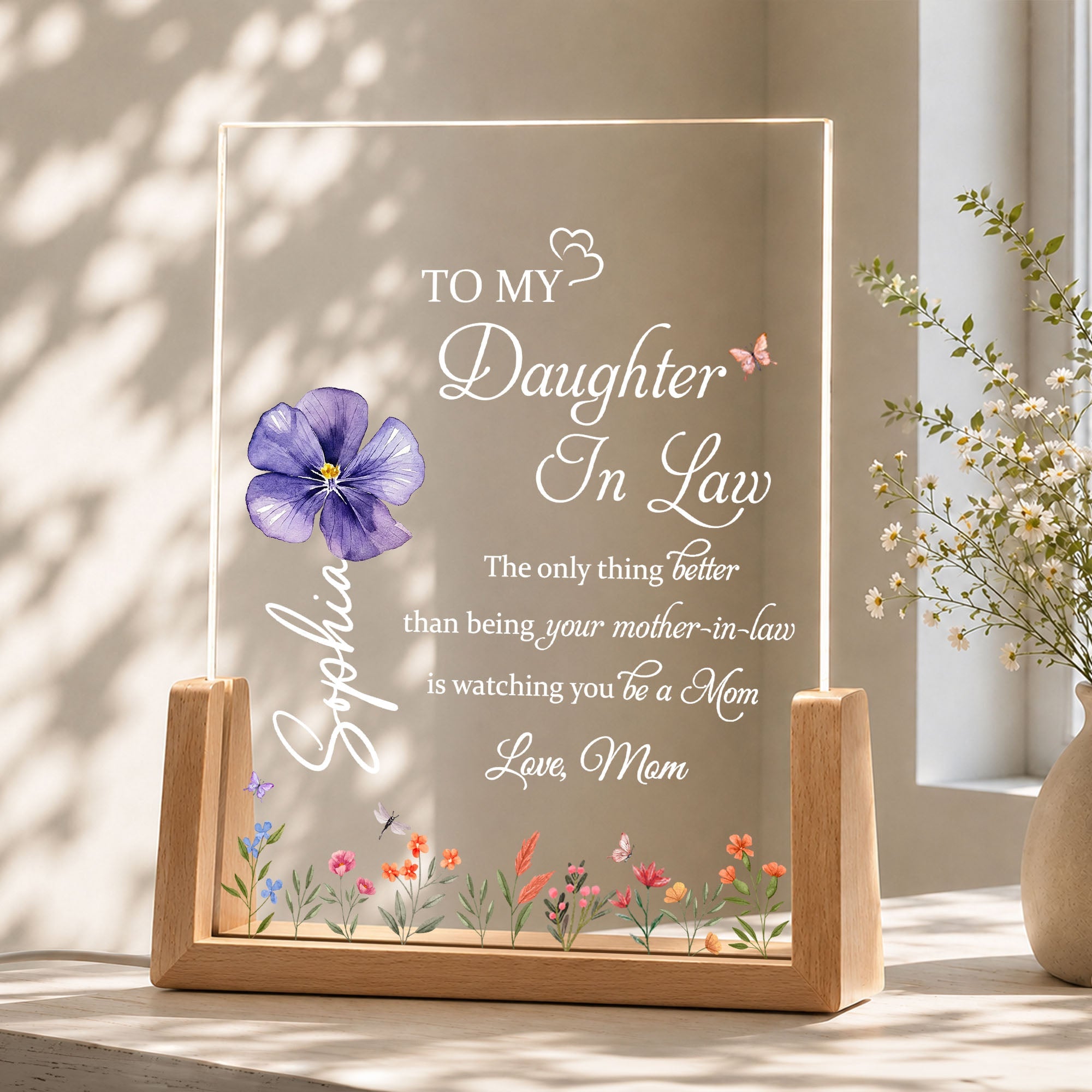 Personalized Acrylic Night Light Custom Name Gift for Daughter-in-Law Wood and Acrylic Night Light GradoCreations