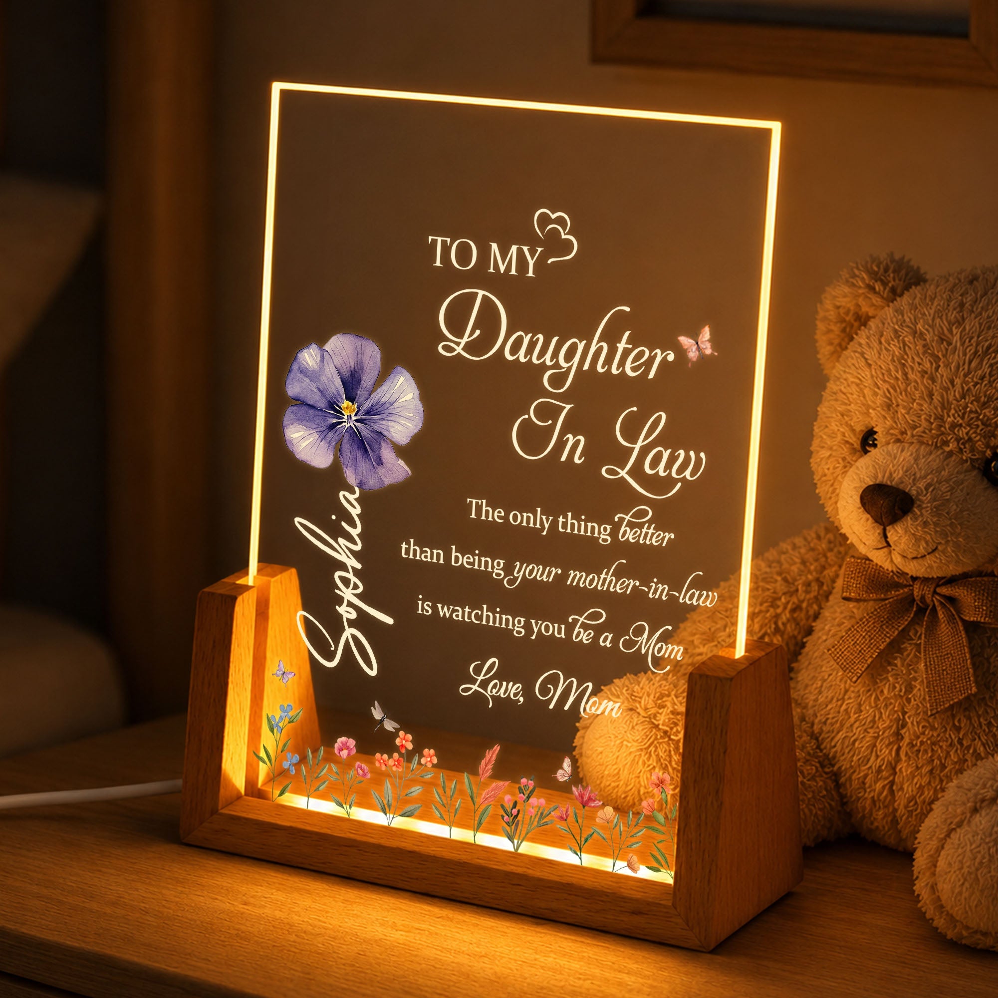 Personalized Acrylic Night Light Custom Name Gift for Daughter-in-Law Wood and Acrylic Night Light GradoCreations