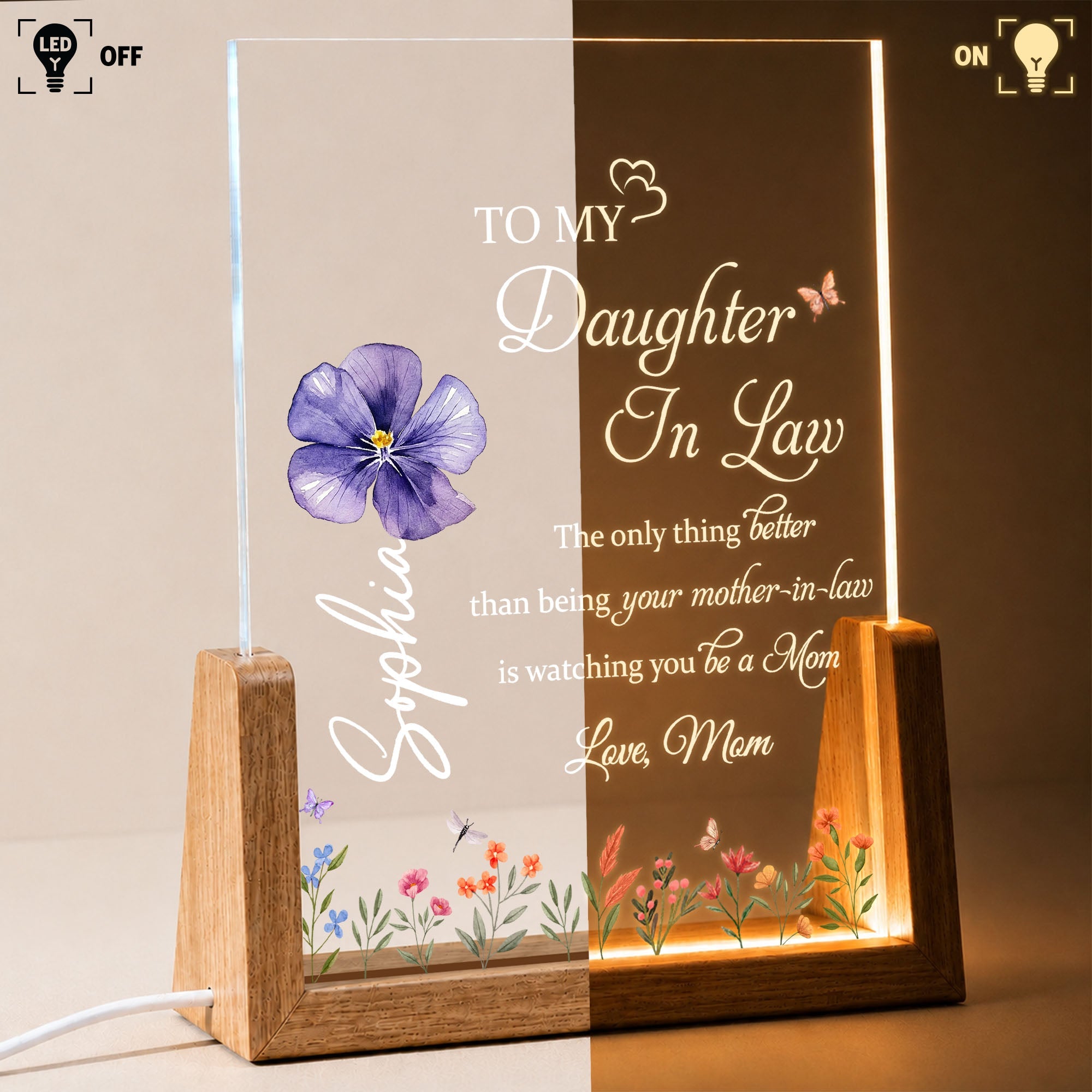 Personalized Acrylic Night Light Custom Name Gift for Daughter-in-Law Wood and Acrylic Night Light GradoCreations