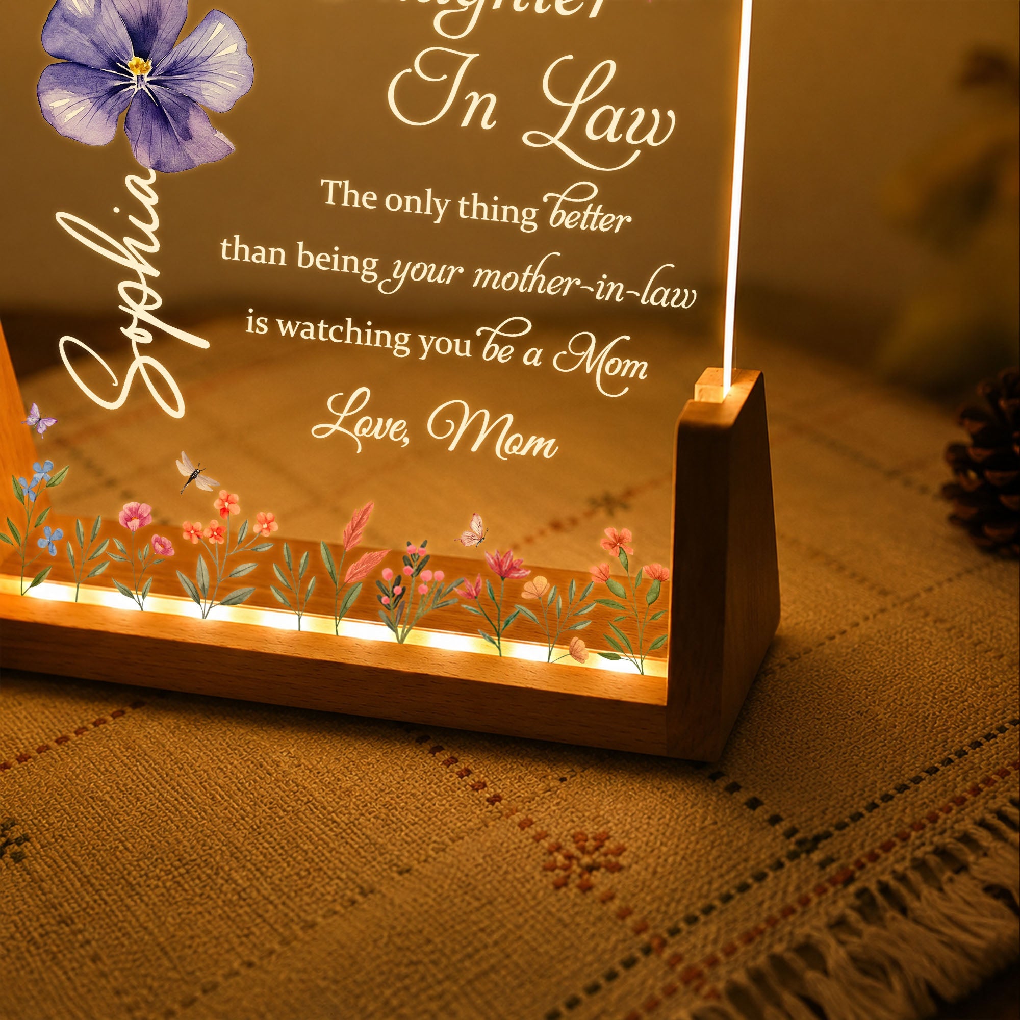 Personalized Acrylic Night Light Custom Name Gift for Daughter-in-Law Wood and Acrylic Night Light GradoCreations