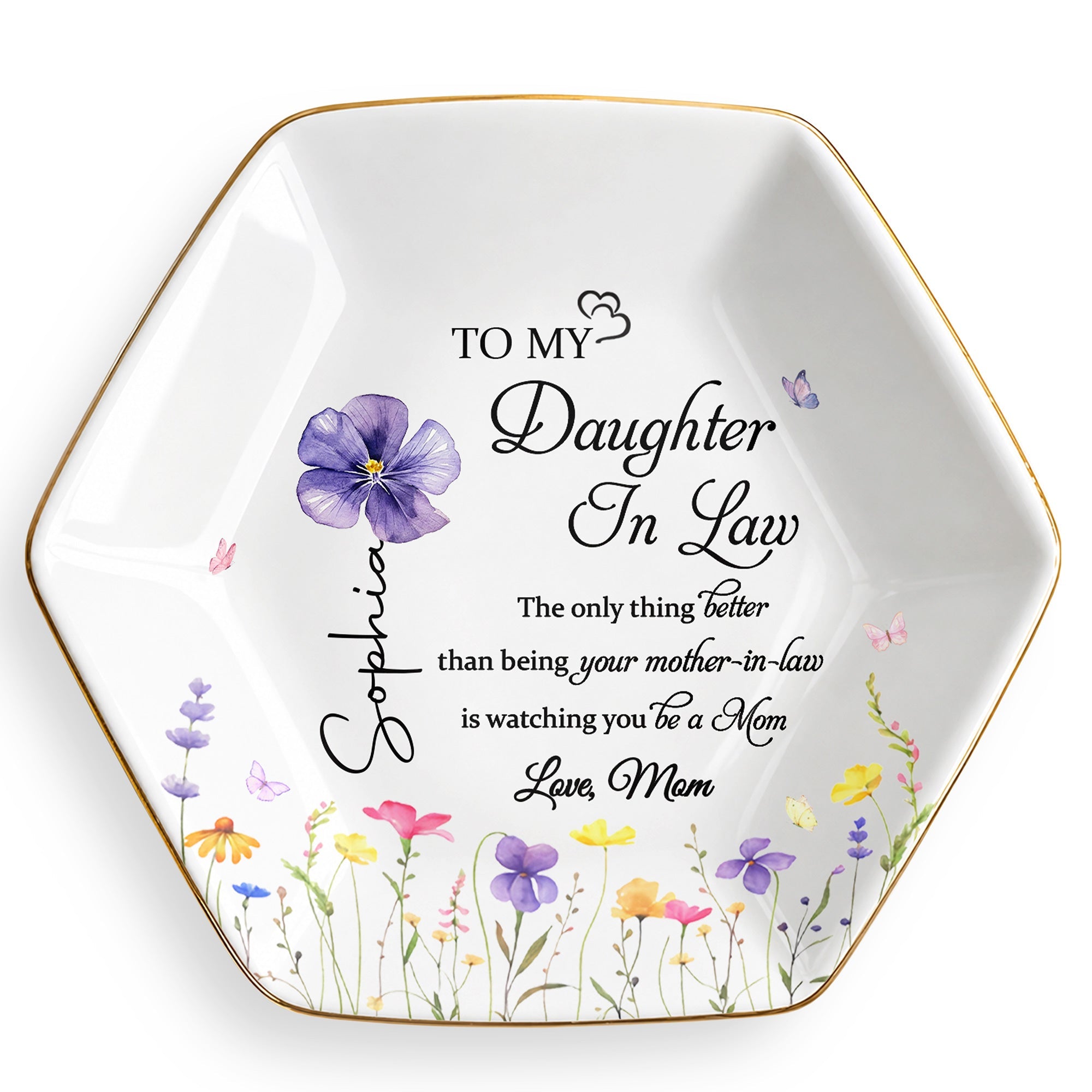 Personalized Birth Month Flower Jewelry Dish Custom Gift for Daughter-in-Law