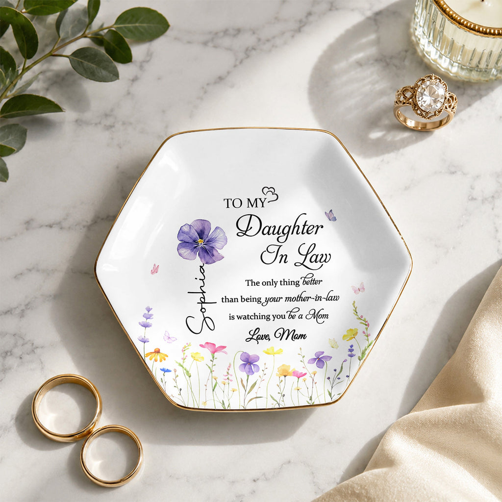 Personalized Birth Month Flower Jewelry Dish Custom Gift for Daughter-in-Law
