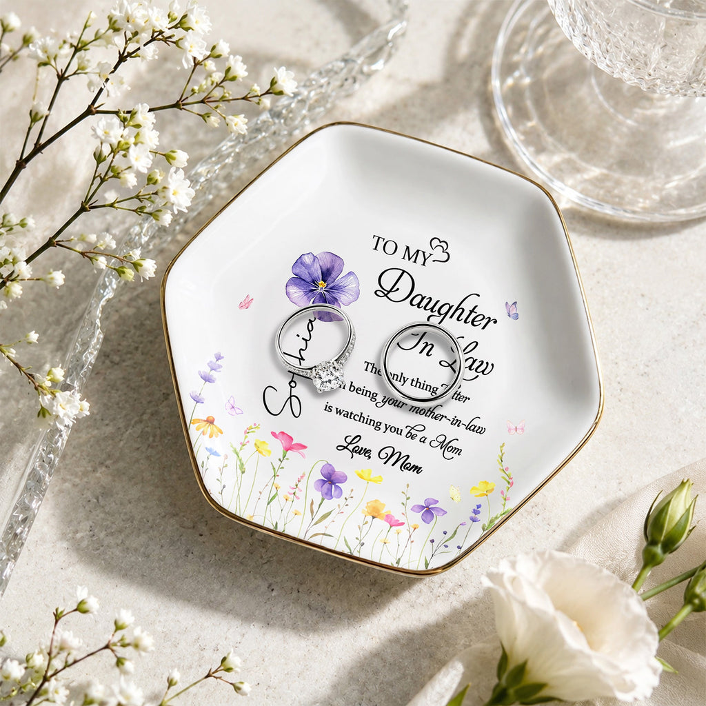 Personalized Birth Month Flower Jewelry Dish Custom Gift for Daughter-in-Law
