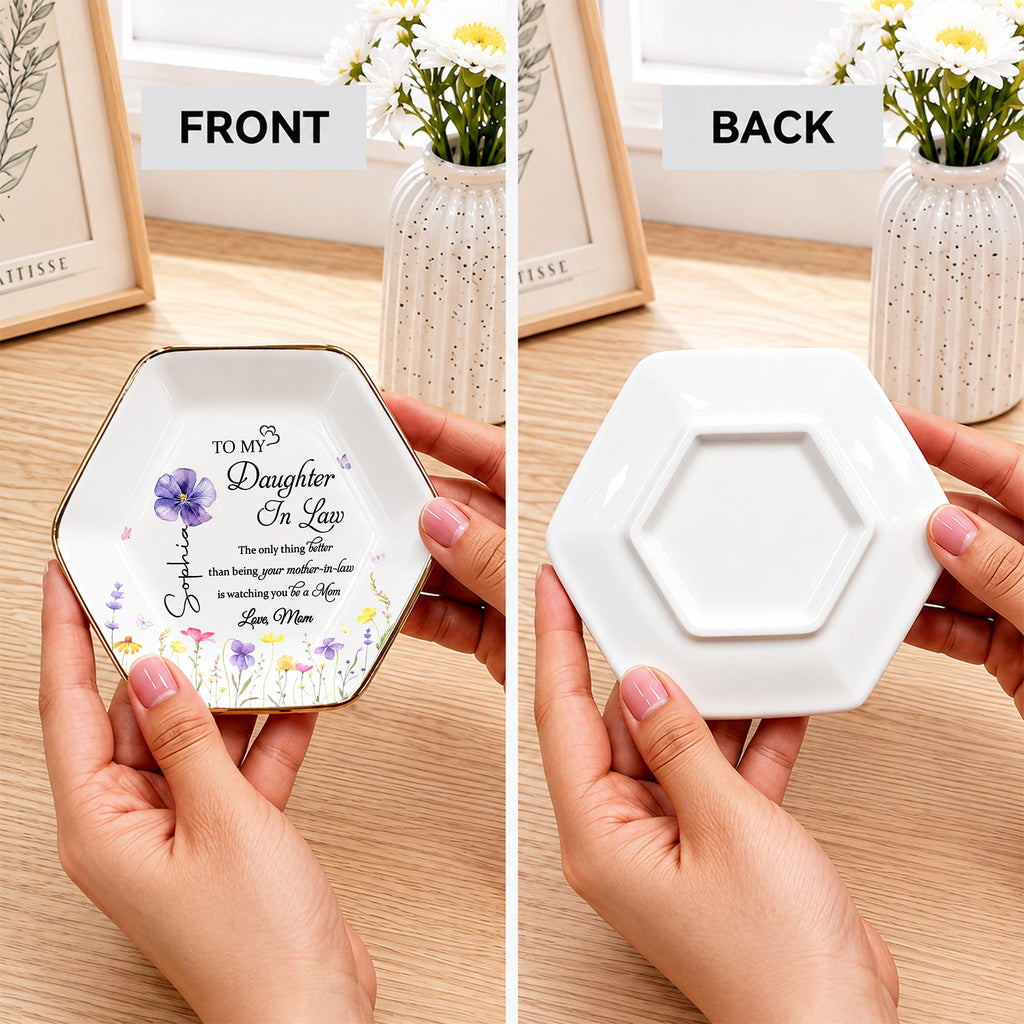 Personalized Birth Month Flower Jewelry Dish Custom Gift for Daughter-in-Law