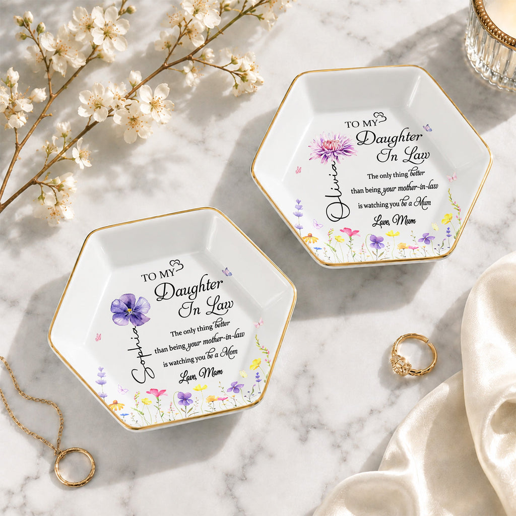 Personalized Birth Month Flower Jewelry Dish Custom Gift for Daughter-in-Law