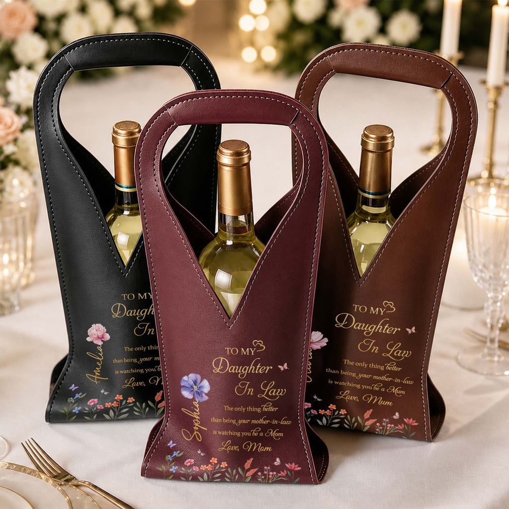 Personalized Leather Wine Bag Custom Gift for Daughter-in-Law Leather Wine Bag GradoCreations