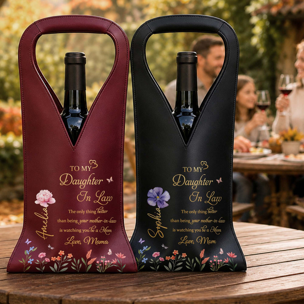 Personalized Leather Wine Bag Custom Gift for Daughter-in-Law Leather Wine Bag GradoCreations