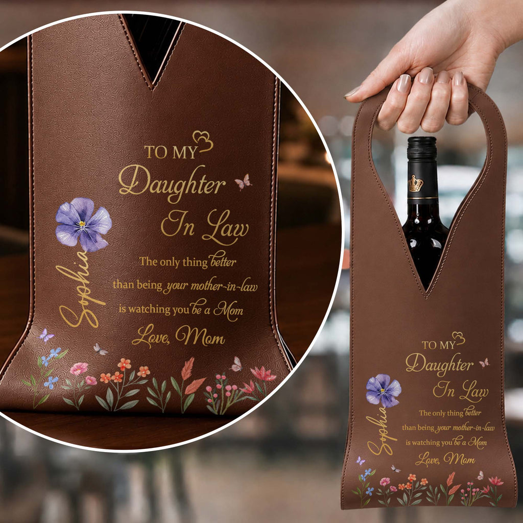 Personalized Leather Wine Bag Custom Gift for Daughter-in-Law Leather Wine Bag GradoCreations