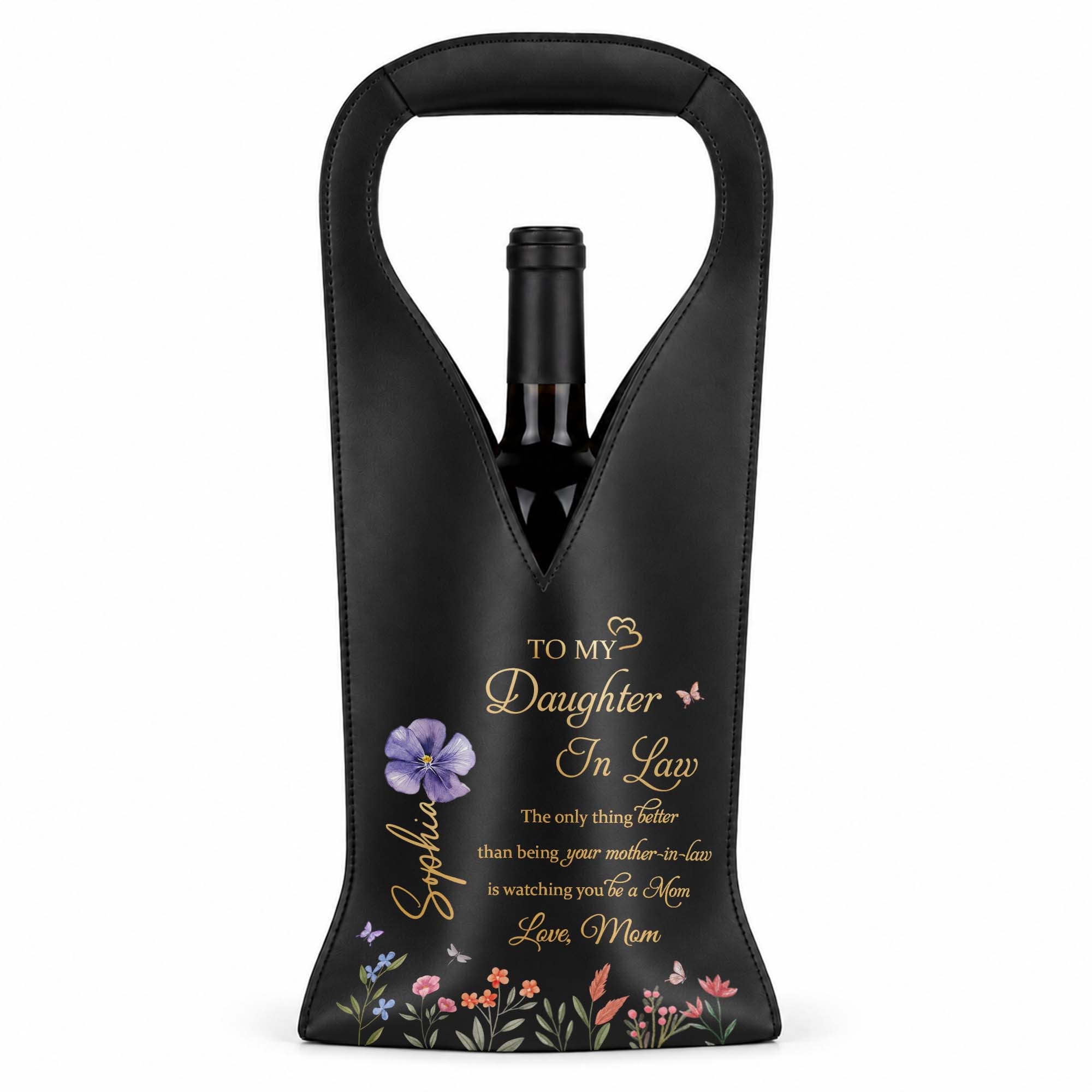 Personalized Leather Wine Bag Custom Gift for Daughter-in-Law Leather Wine Bag GradoCreations