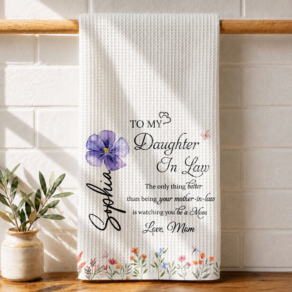 Personalized Kitchen Towel Custom Flowers Gift for Daughter-in-Law Kitchen Towel GradoCreations
