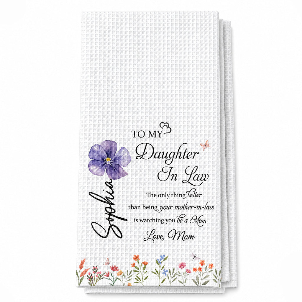 Personalized Kitchen Towel Custom Flowers Gift for Daughter-in-Law Kitchen Towel GradoCreations