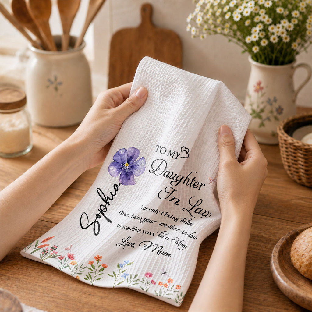 Personalized Kitchen Towel Custom Flowers Gift for Daughter-in-Law Kitchen Towel GradoCreations