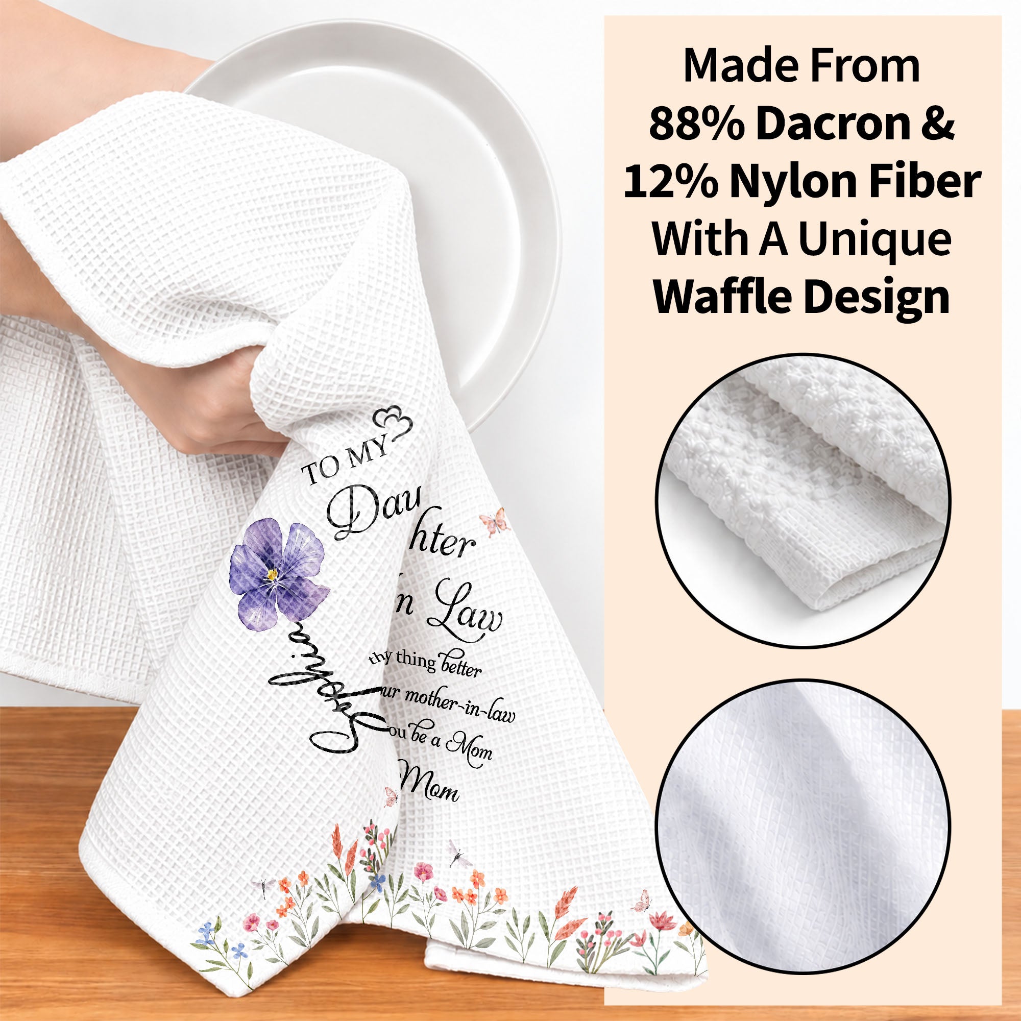 Personalized Kitchen Towel Custom Flowers Gift for Daughter-in-Law Kitchen Towel GradoCreations