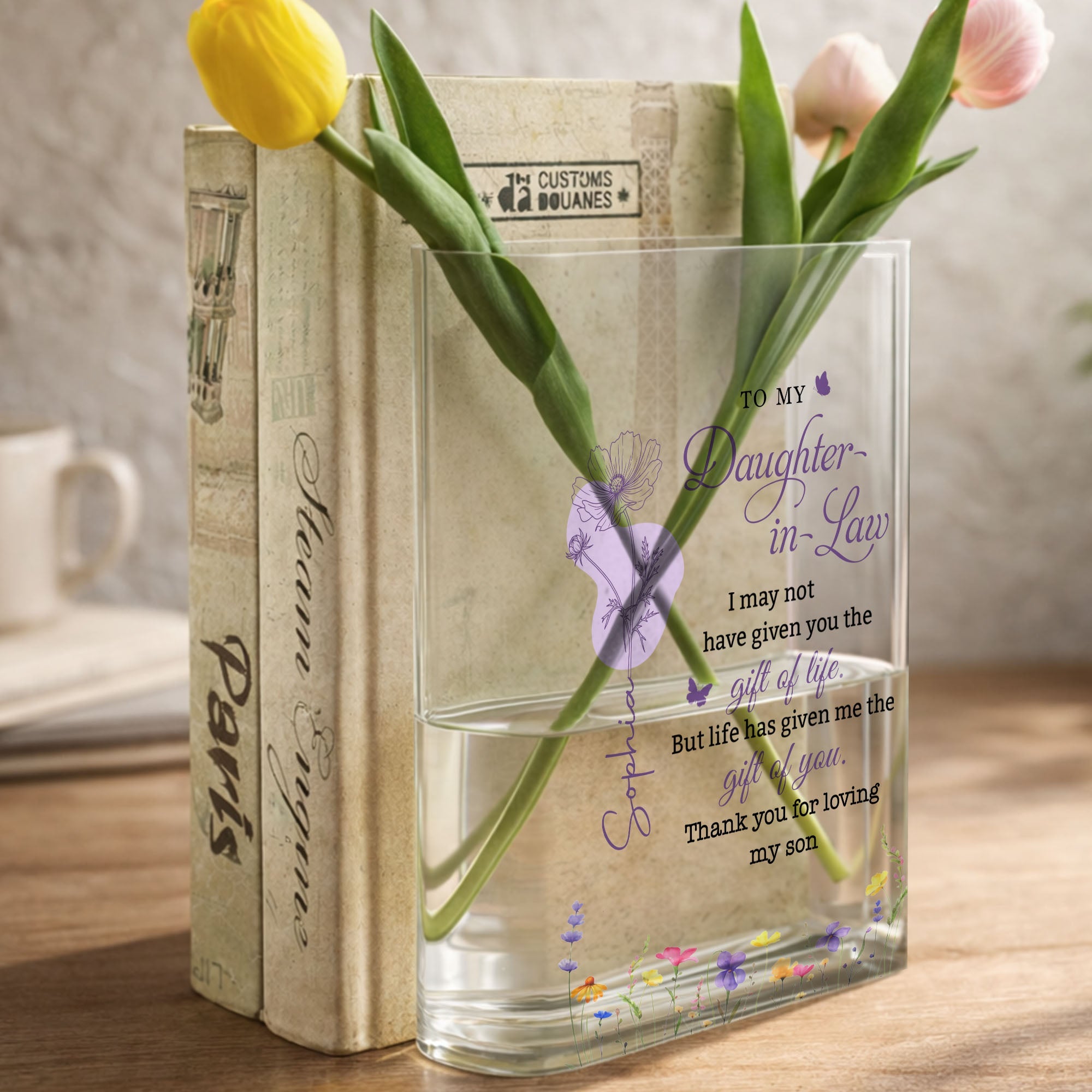 Personalized Acrylic Book Vase Custom Gift for Daughter-in-Law Acrylic Book Vase GradoCreations