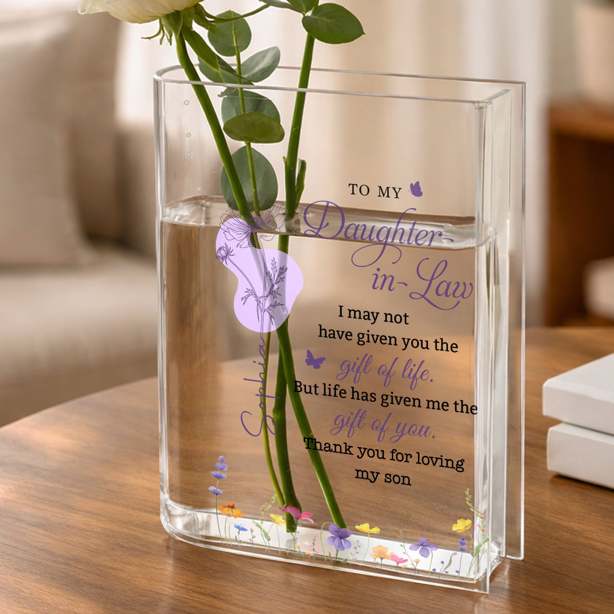 Personalized Acrylic Book Vase Custom Gift for Daughter-in-Law Acrylic Book Vase GradoCreations