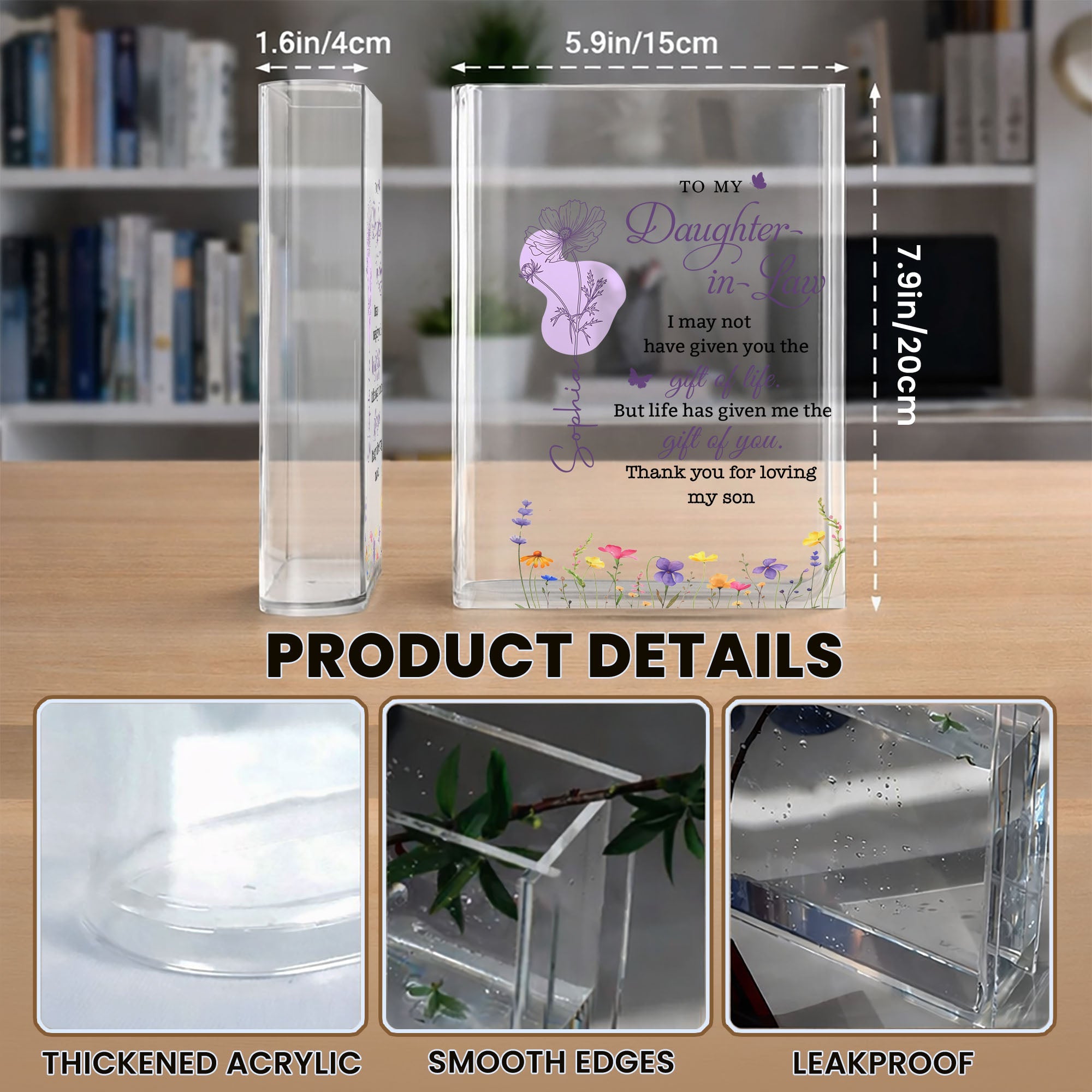 Personalized Acrylic Book Vase Custom Gift for Daughter-in-Law Acrylic Book Vase GradoCreations