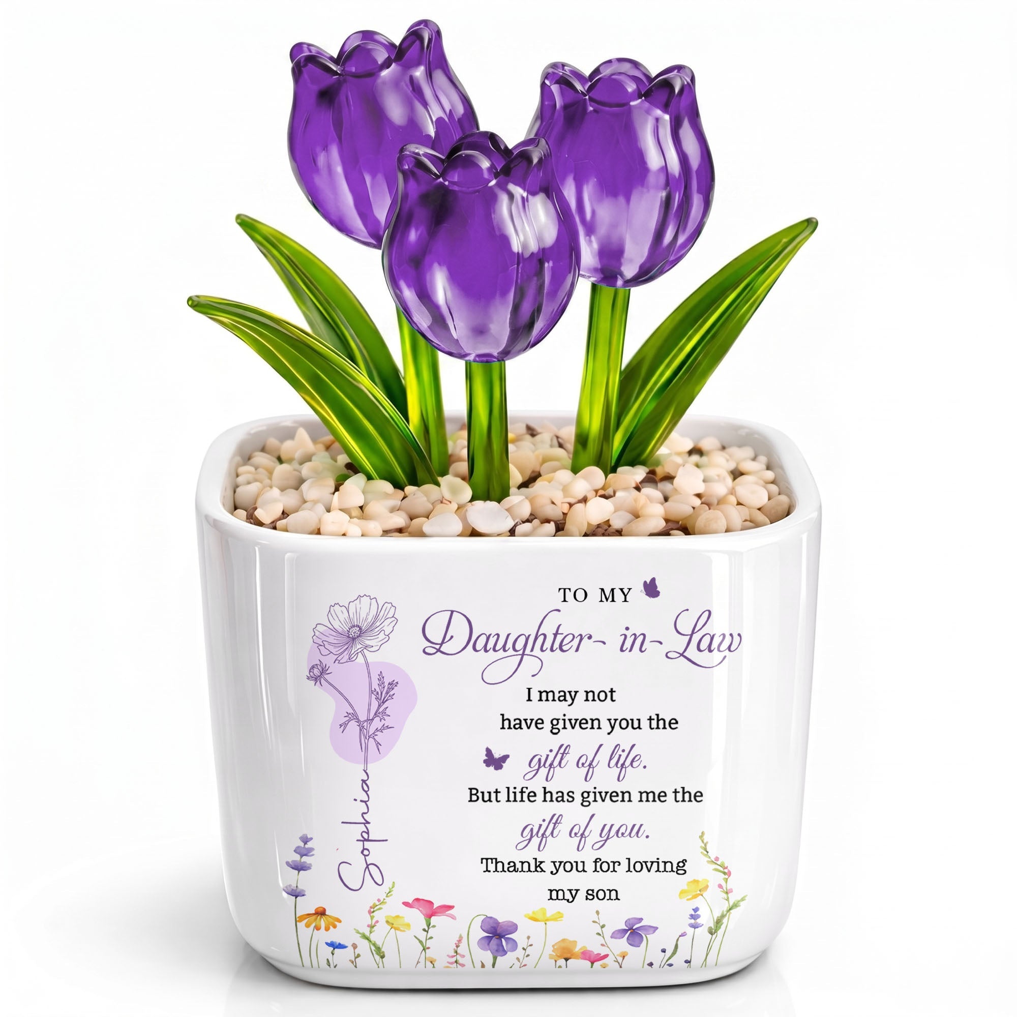 Personalized Custom Glass Everlasting Tulips Gift for Daughter-in-Law Glass Tulip GradoCreations
