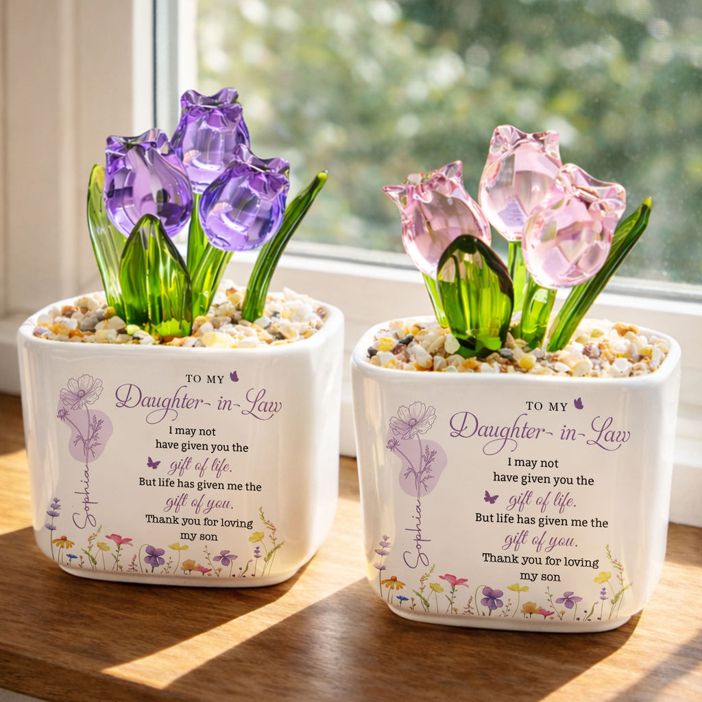 Personalized Custom Glass Everlasting Tulips Gift for Daughter-in-Law Glass Tulip GradoCreations