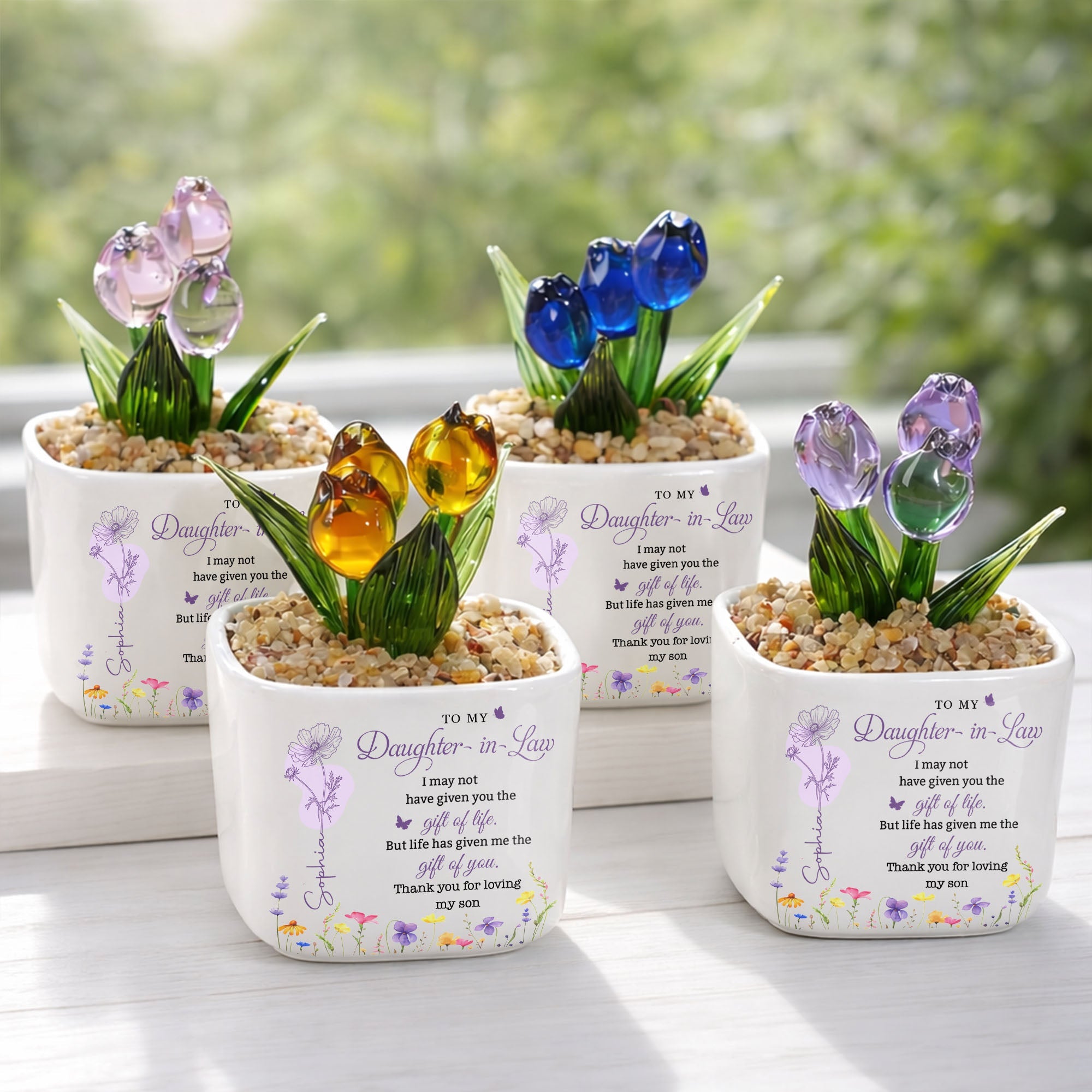 Personalized Custom Glass Everlasting Tulips Gift for Daughter-in-Law Glass Tulip GradoCreations