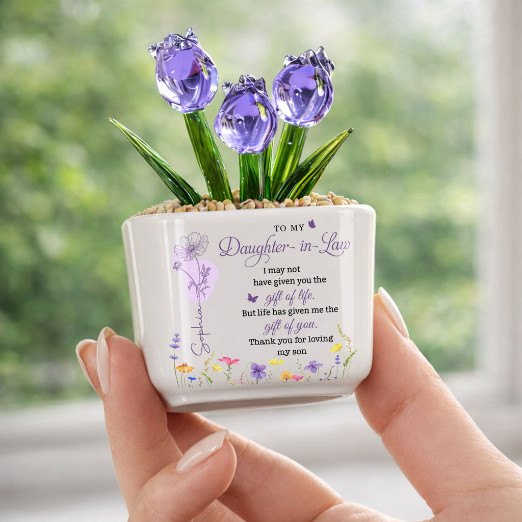 Personalized Custom Glass Everlasting Tulips Gift for Daughter-in-Law Glass Tulip GradoCreations