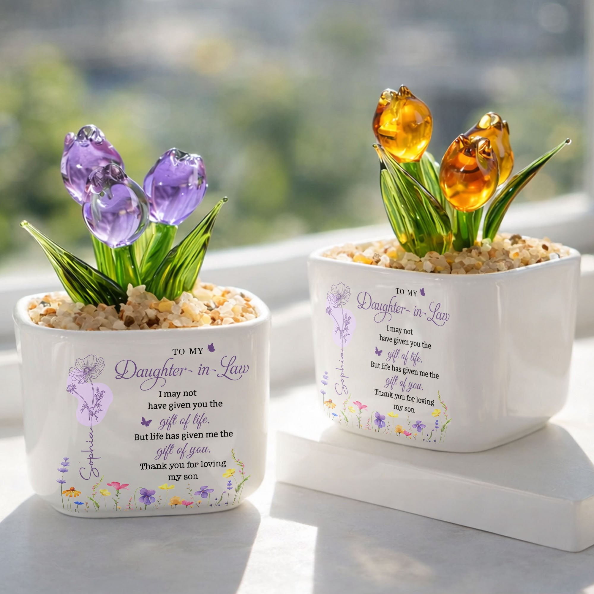 Personalized Custom Glass Everlasting Tulips Gift for Daughter-in-Law Glass Tulip GradoCreations