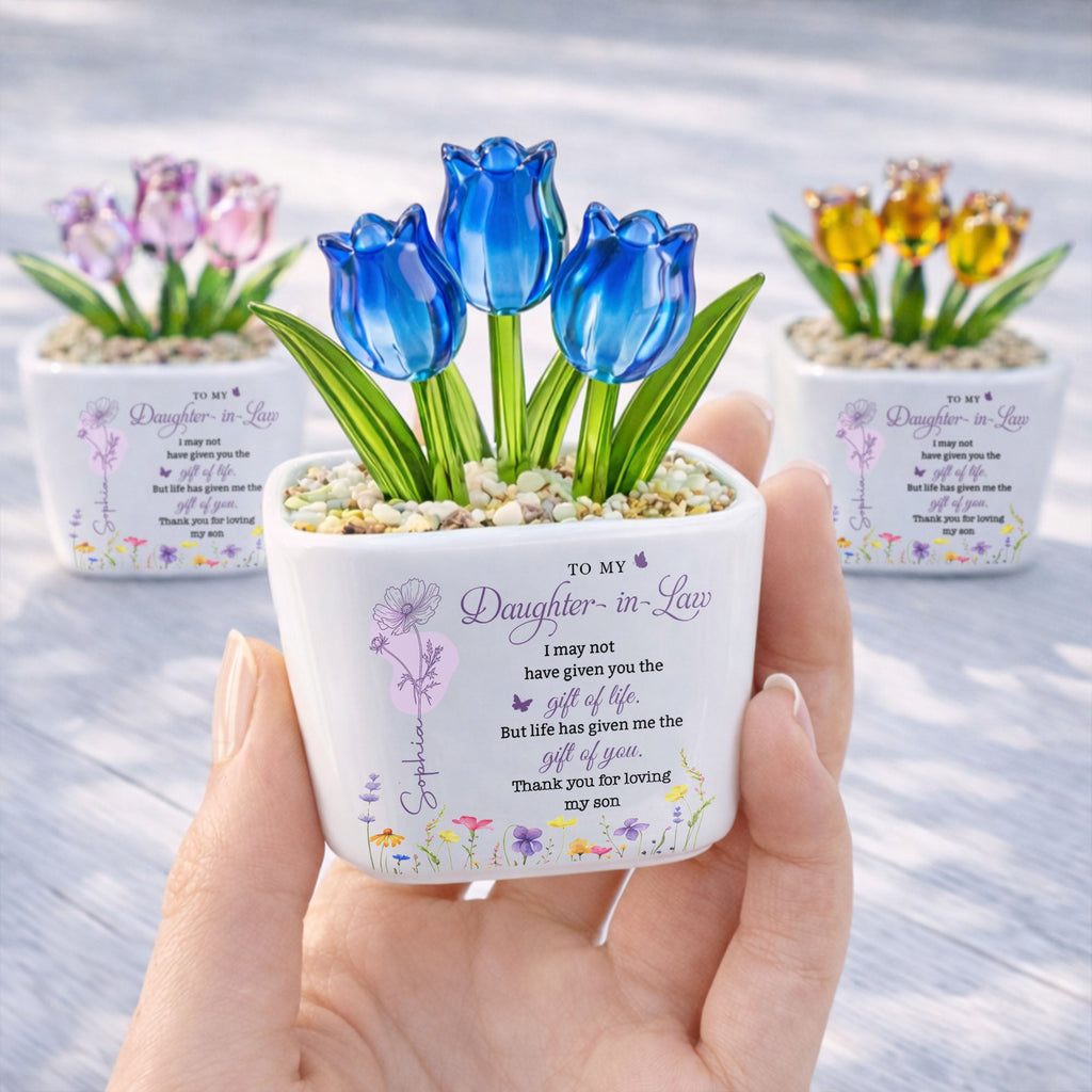 Personalized Custom Glass Everlasting Tulips Gift for Daughter-in-Law Glass Tulip GradoCreations