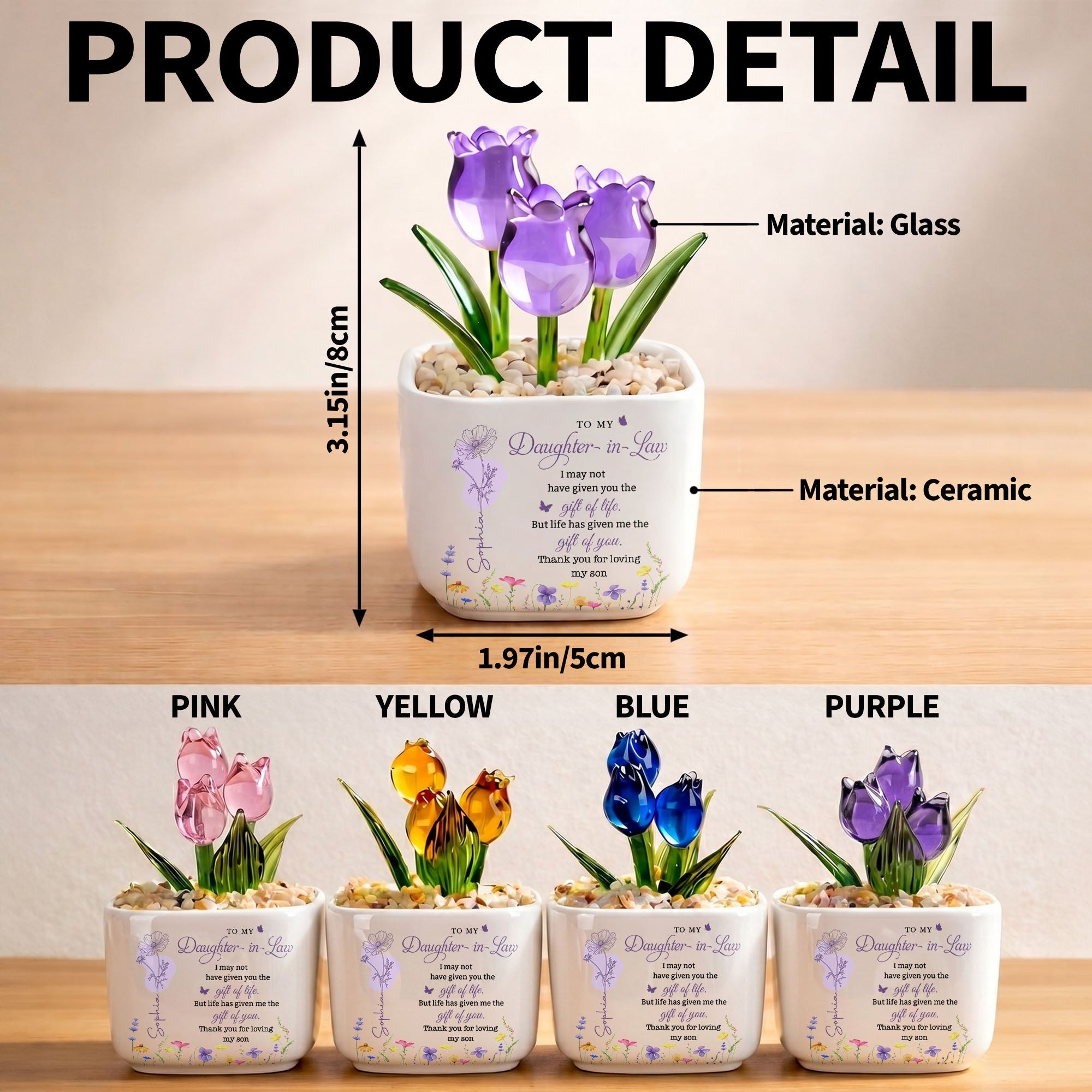 Personalized Custom Glass Everlasting Tulips Gift for Daughter-in-Law Glass Tulip GradoCreations