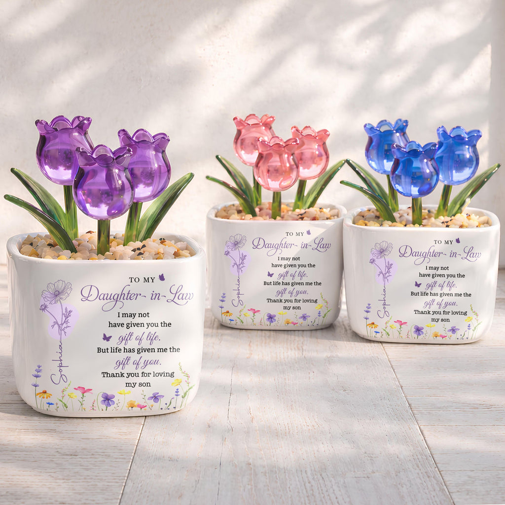 Personalized Custom Glass Everlasting Tulips Gift for Daughter-in-Law Glass Tulip GradoCreations