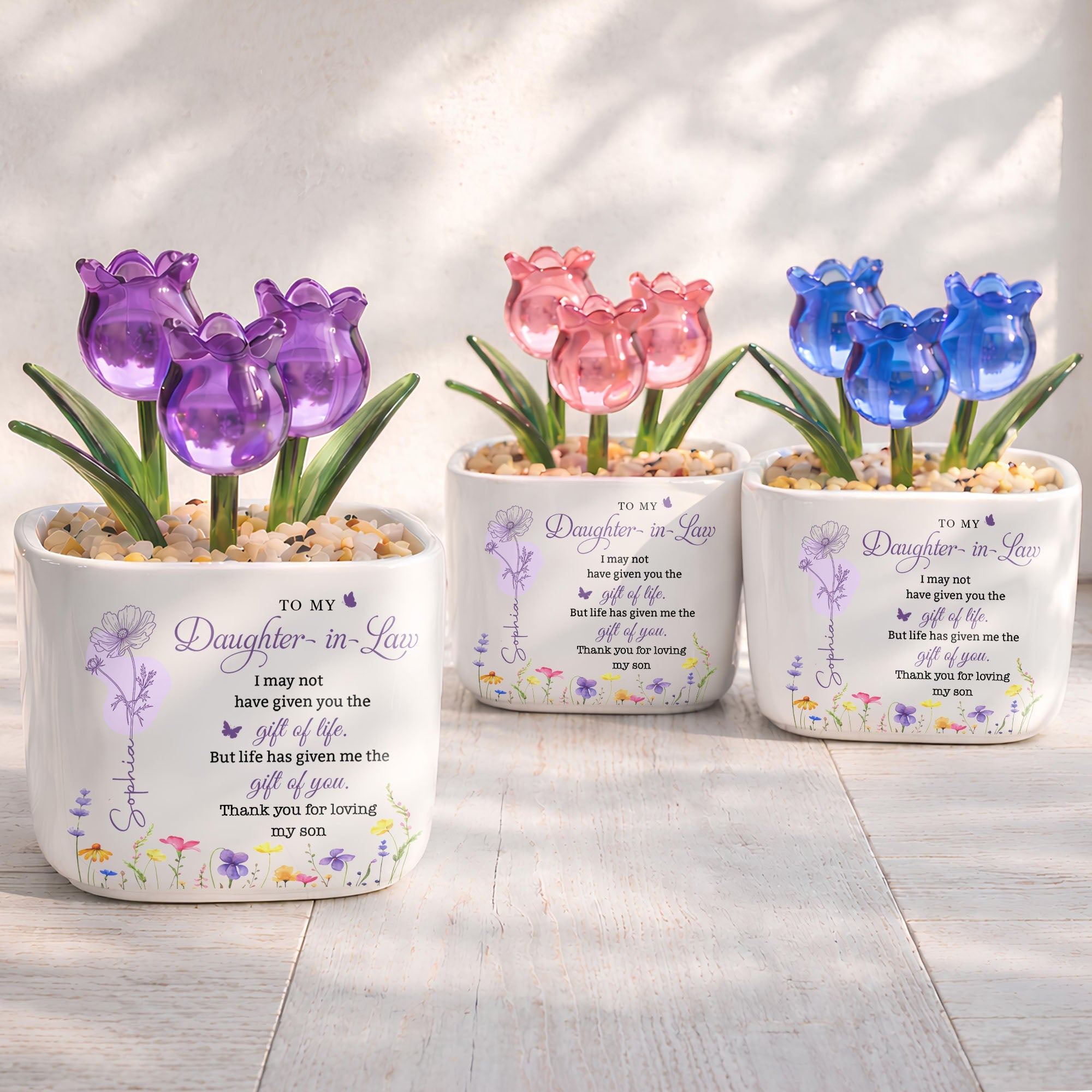 Personalized Custom Glass Everlasting Tulips Gift for Daughter-in-Law Glass Tulip GradoCreations