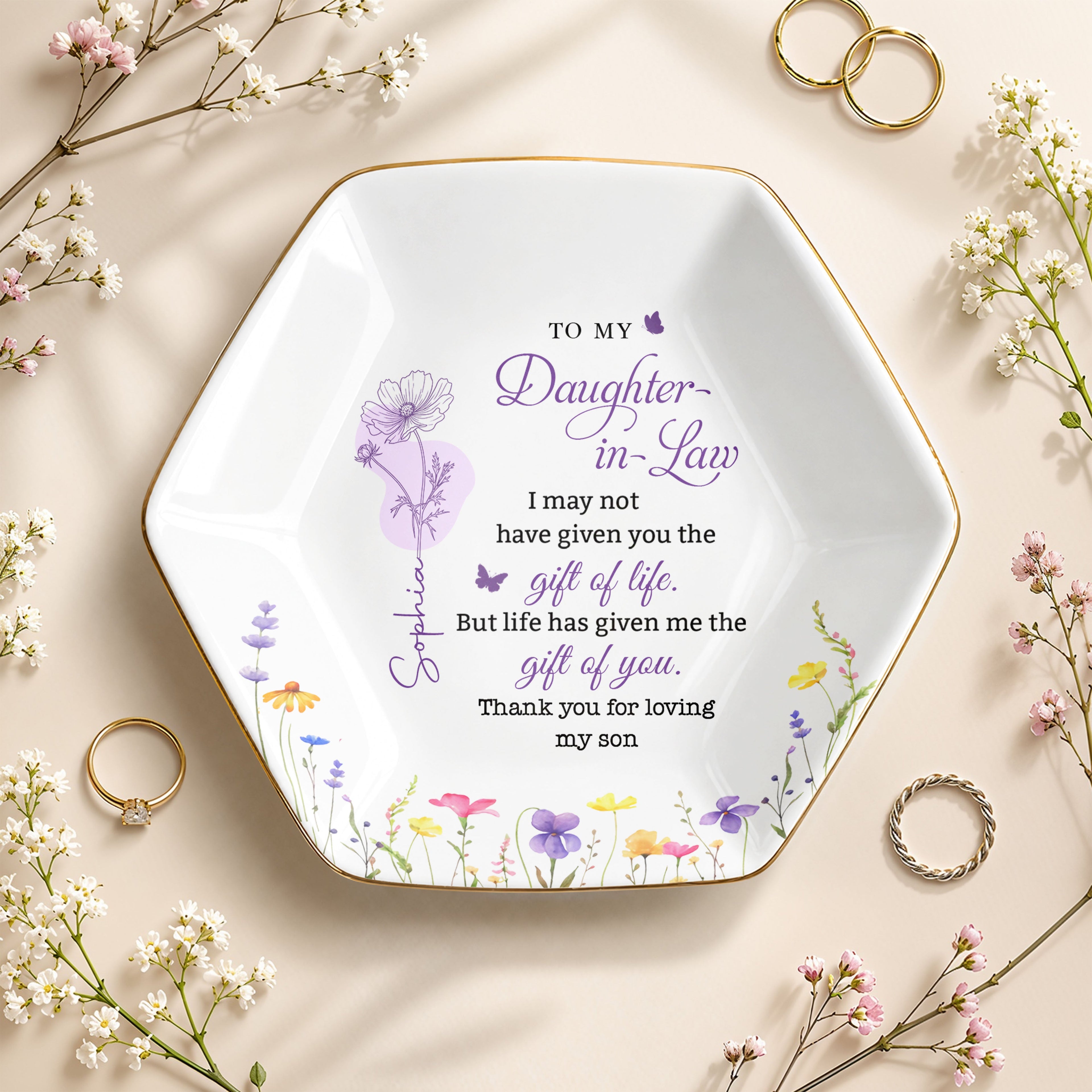 Personalized Hexagonal Jewelry Dish Custom Name Gift for Daughter-in-Law Jewelry Dish GradoCreations