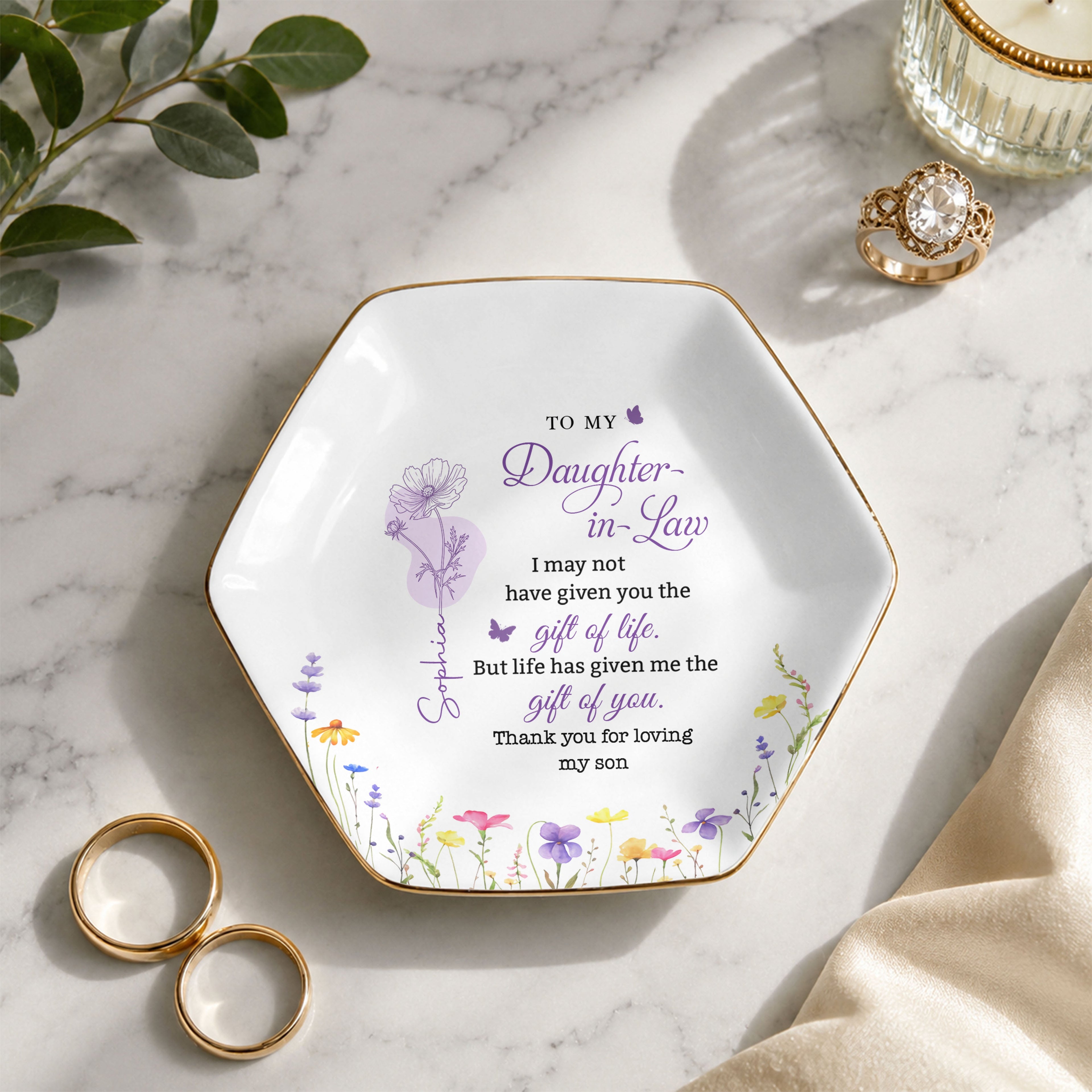 Personalized Hexagonal Jewelry Dish Custom Name Gift for Daughter-in-Law Jewelry Dish GradoCreations