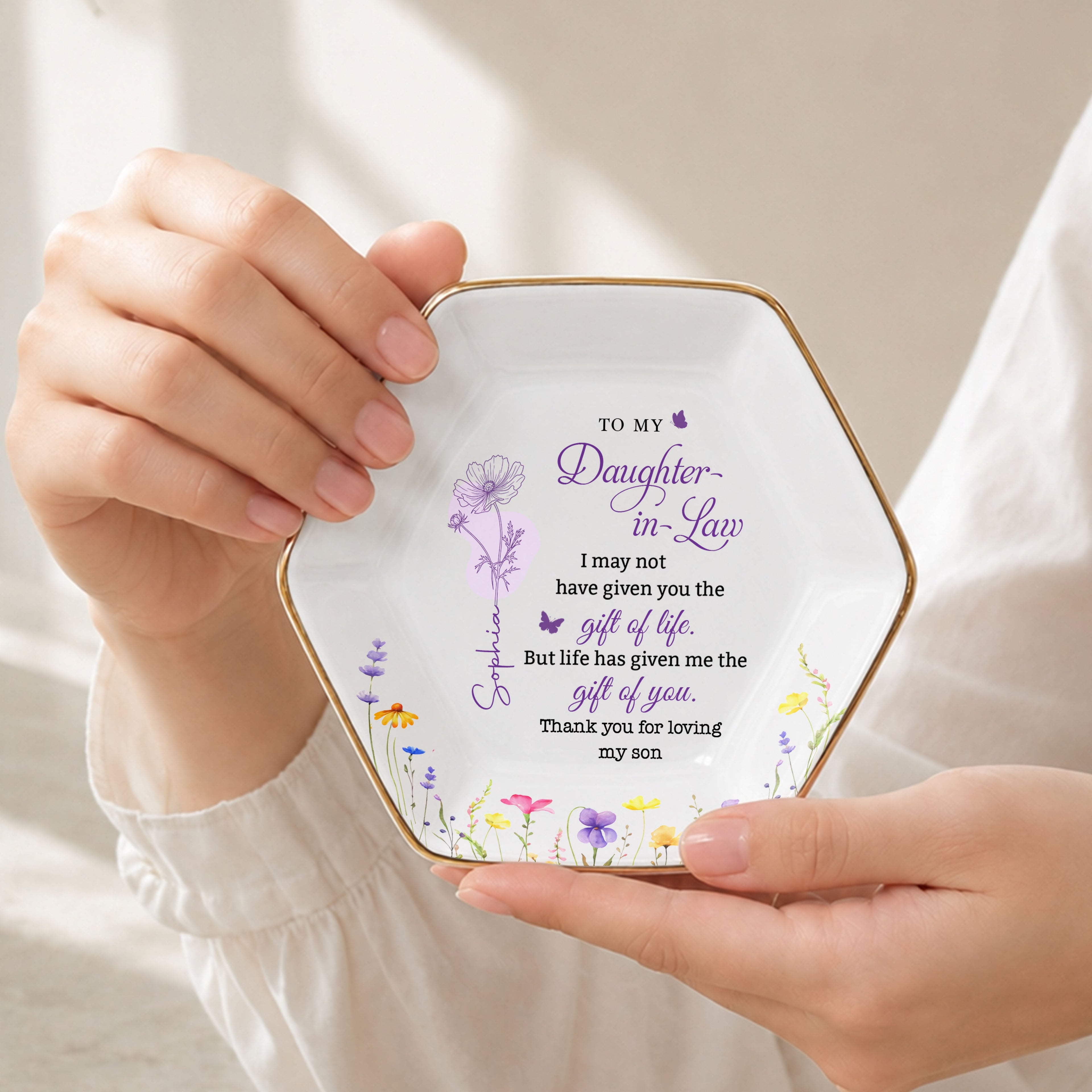 Personalized Hexagonal Jewelry Dish Custom Name Gift for Daughter-in-Law Jewelry Dish GradoCreations