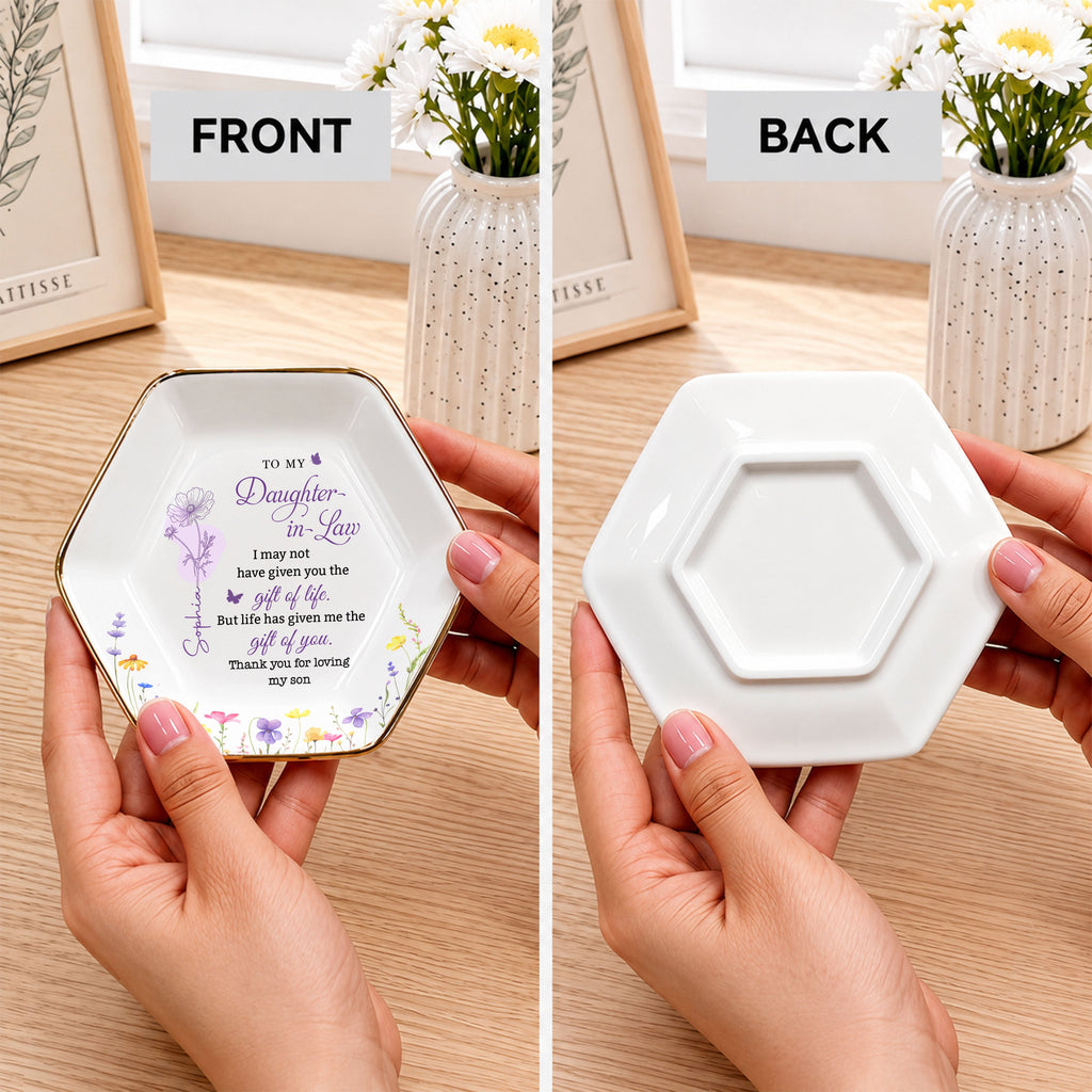 Personalized Hexagonal Jewelry Dish Custom Name Gift for Daughter-in-Law Jewelry Dish GradoCreations