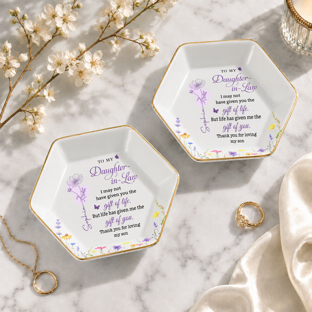 Personalized Hexagonal Jewelry Dish Custom Name Gift for Daughter-in-Law Jewelry Dish GradoCreations