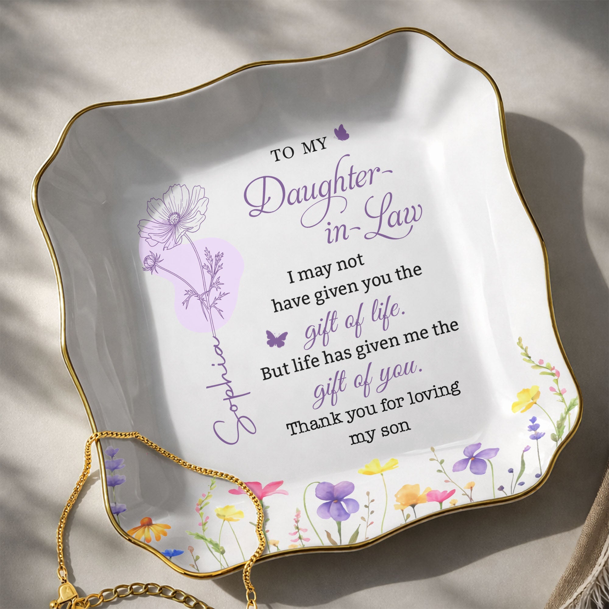 Personalized Lace Jewelry Dish Custom Name Gift for Daughter-in-Law Lace Square Jewelry Dish GradoCreations